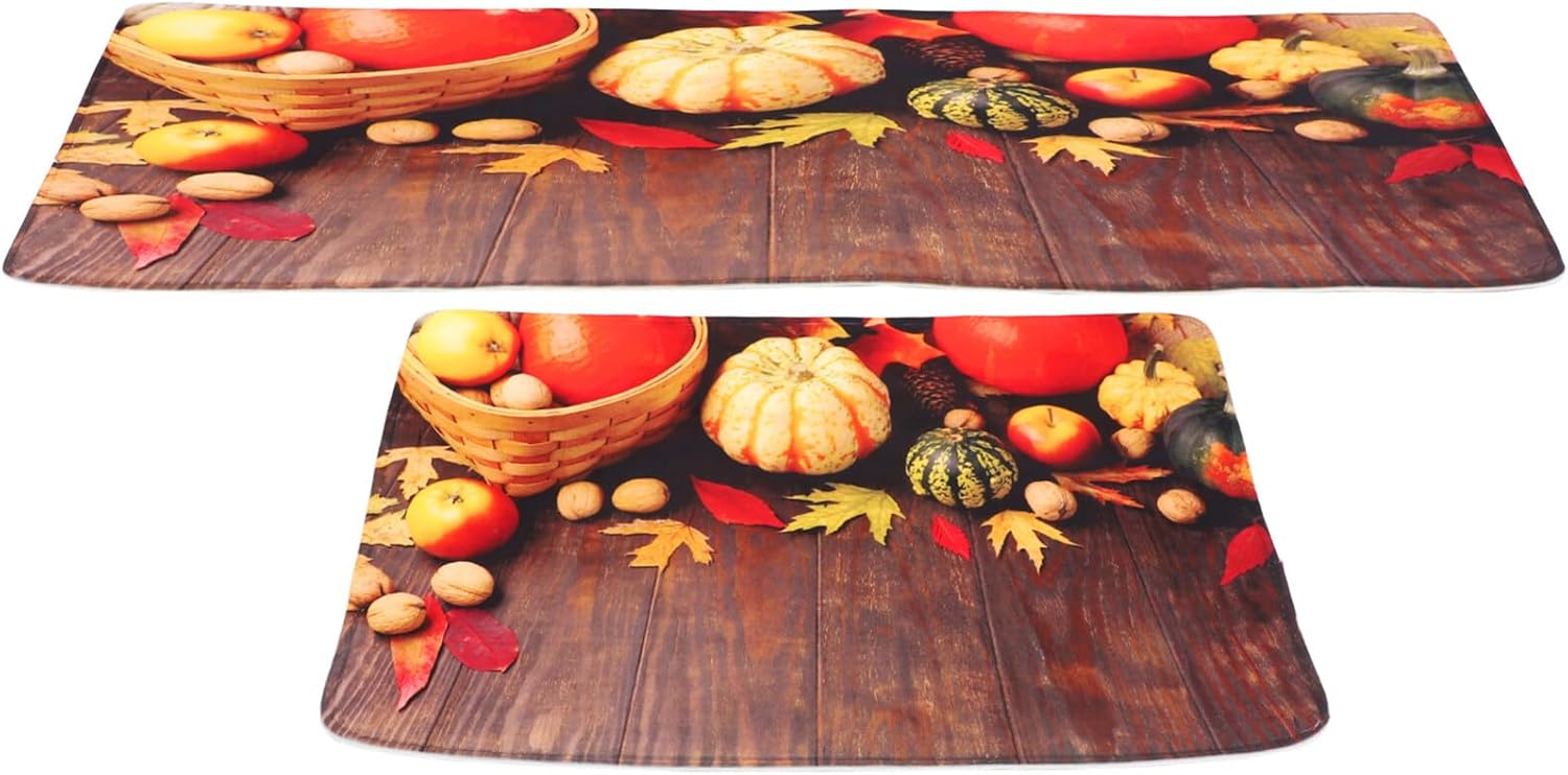 UPKOCH 2 alfombras y tapetes de cocina de otoño, antideslizantes, lavables, alfombra de cocina de Acción de Gracias, alfombra de piso debajo del