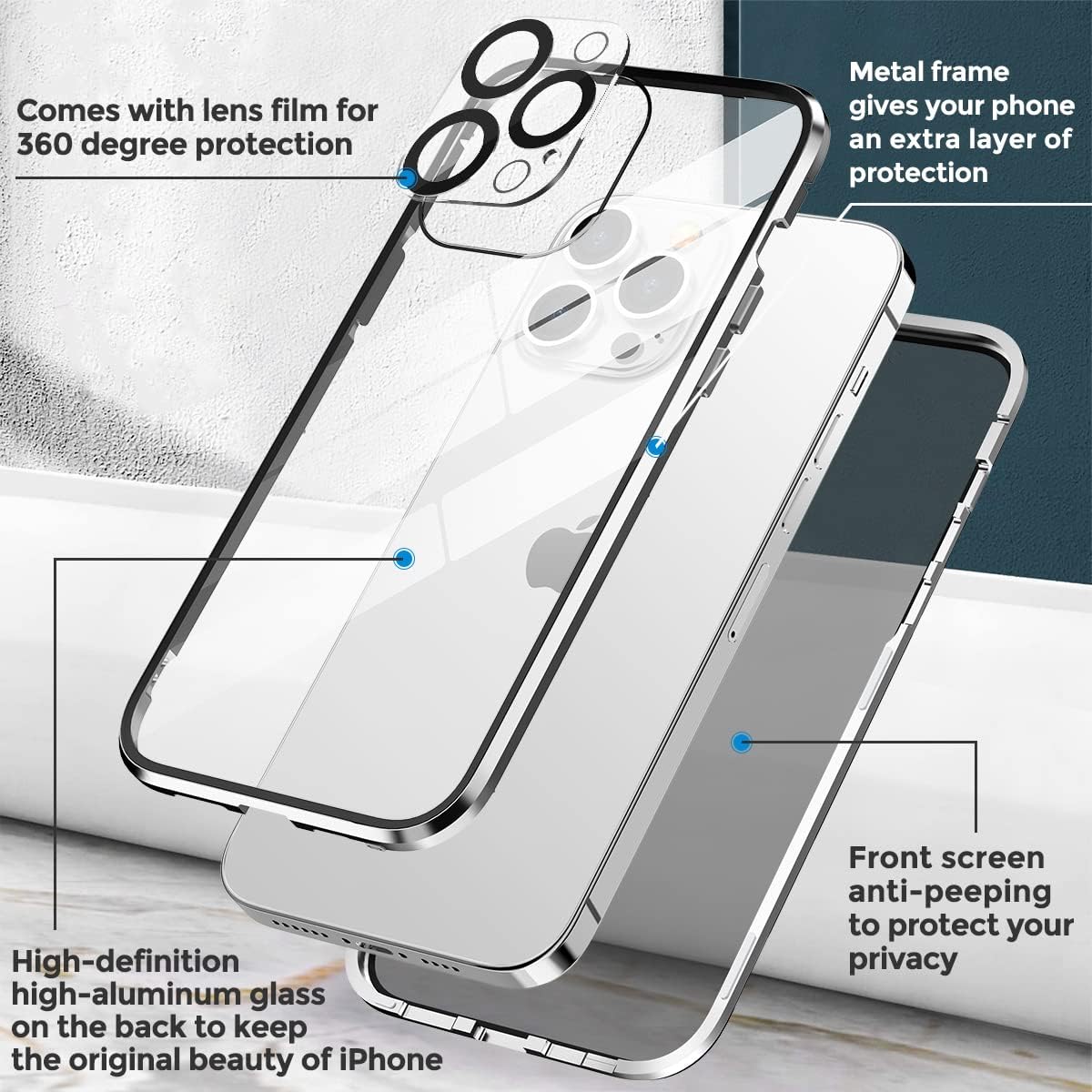 Funda magnética para iPhone 14 Pro Max, 100 % sensibilidad de pantalla, protector de pantalla antimiradas, doble cara 9H, vidrio 9H, privacidad para