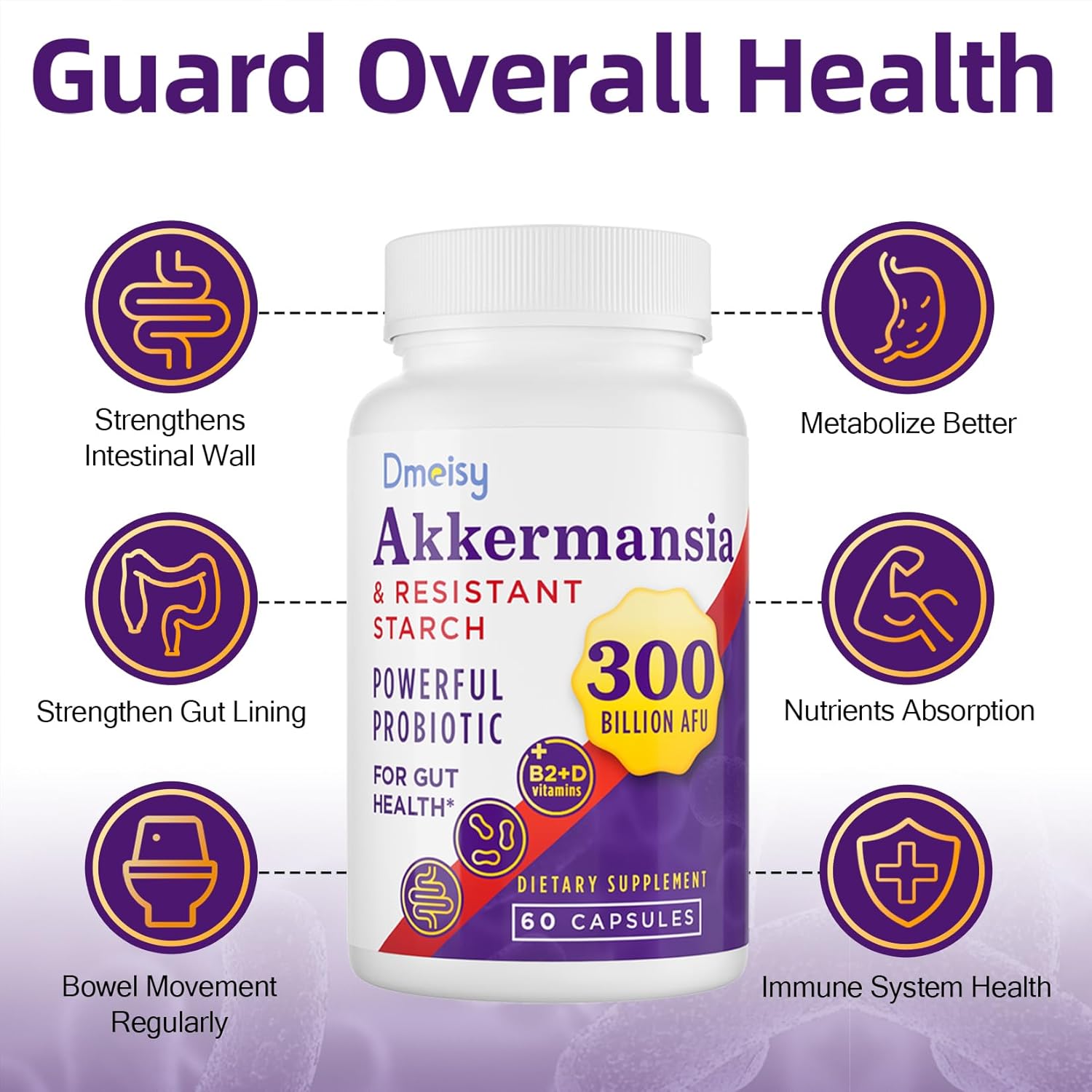 300 mil millones de AFU Akkermansia Muciniphila – Probióticos vivos para mujeres y hombres, probióticos Akkermansia para digestivo, intestino,