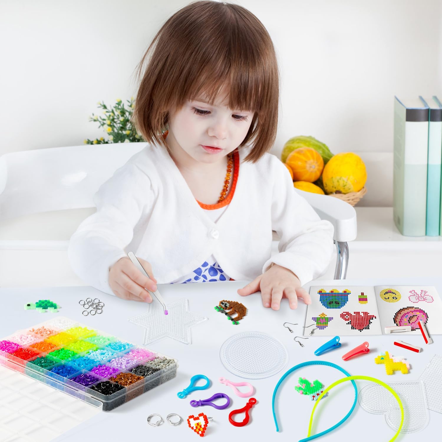 Kit de 17060 cuentas de fusibles para niños, juego de cuentas de fusión para manualidades, incluye 24 colores de cuentas de hierro de 0.096