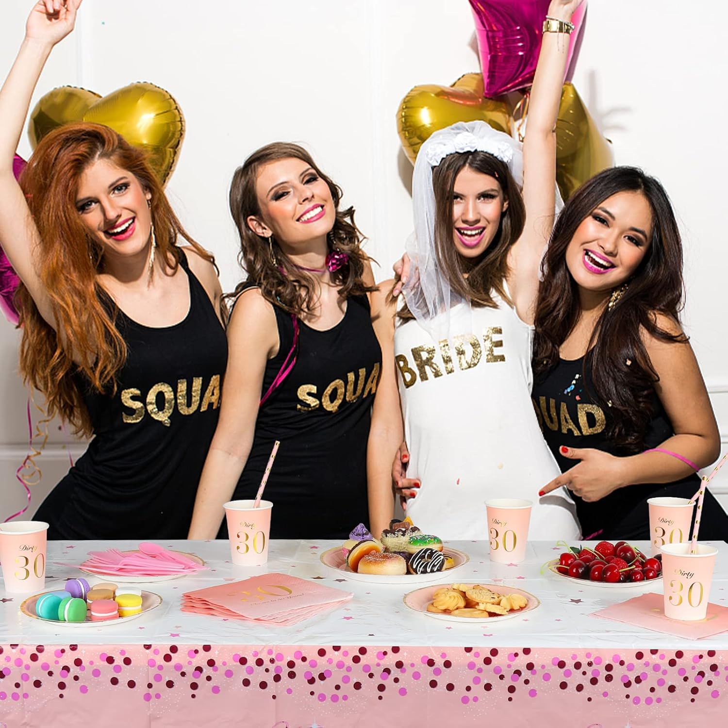 Decoraciones de cumpleaños número 30 para mujer  Total de 194 piezas de vajilla desechable para 24 invitados, incluye platos de papel de 9 pulgadas,