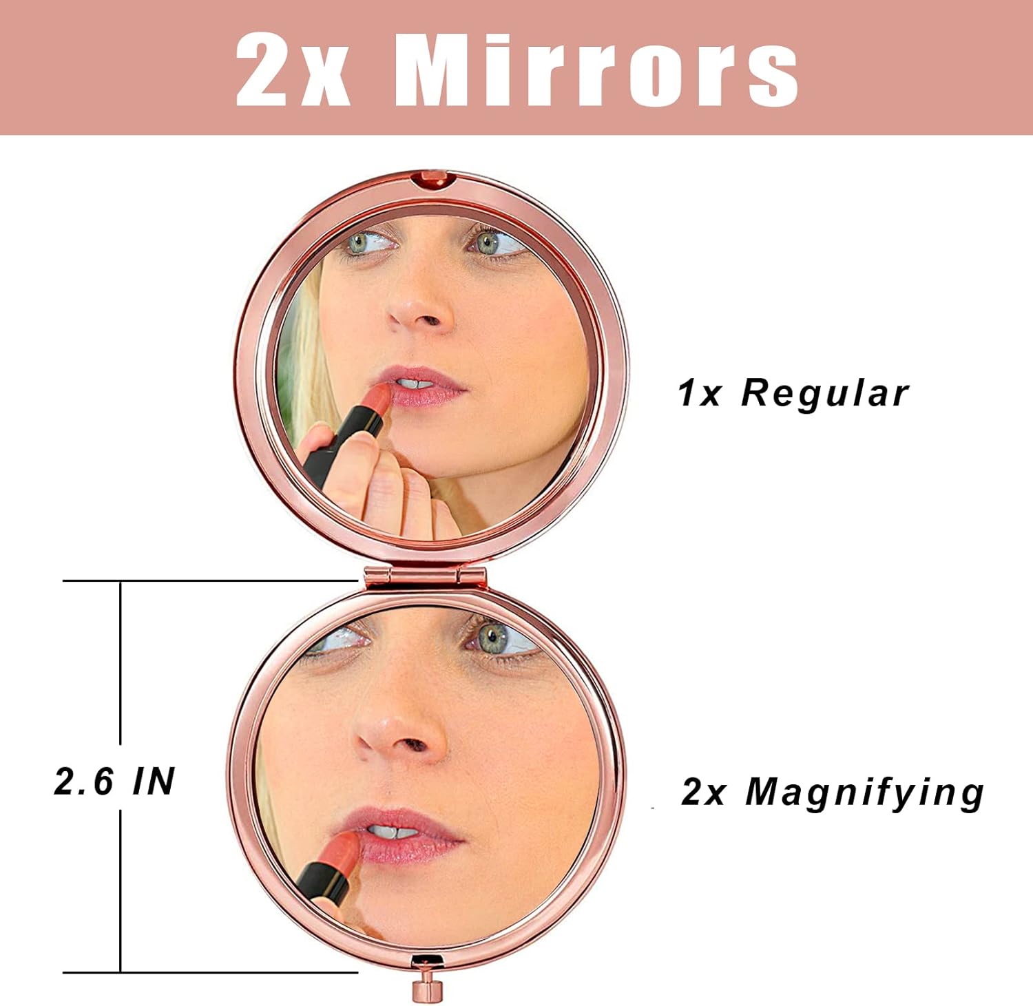 AOZHHL Espejo compacto cosmético para esposa, inspirador oro rosa, espejo de maquillaje de viaje, regalos personalizados con patrones y texto