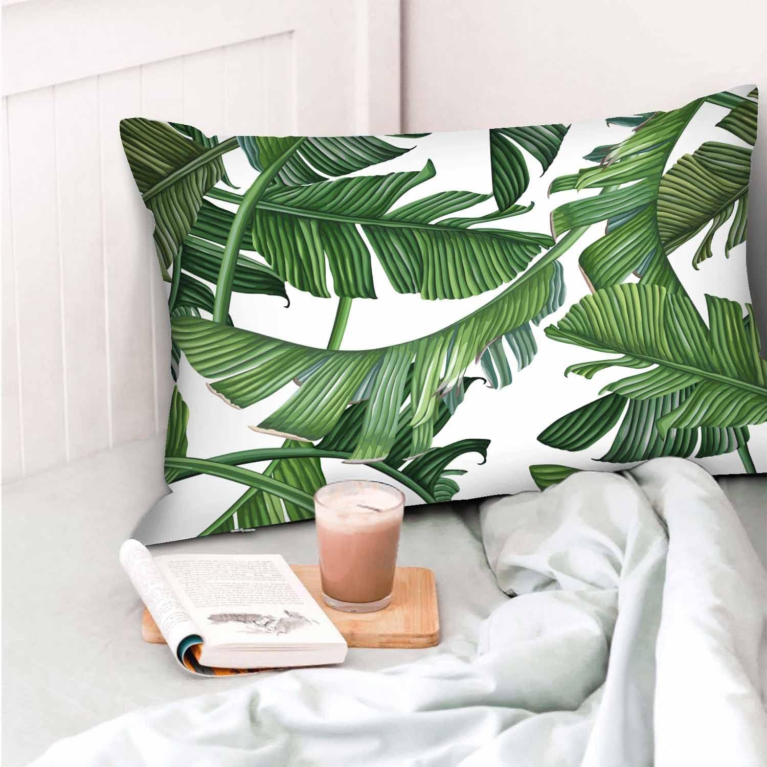 Funda de almohada con hojas de palma, jungla densa, funda de cojín decorativa para el hogar, rectangular, 20 x 30 pulgadas, fundas de almohada