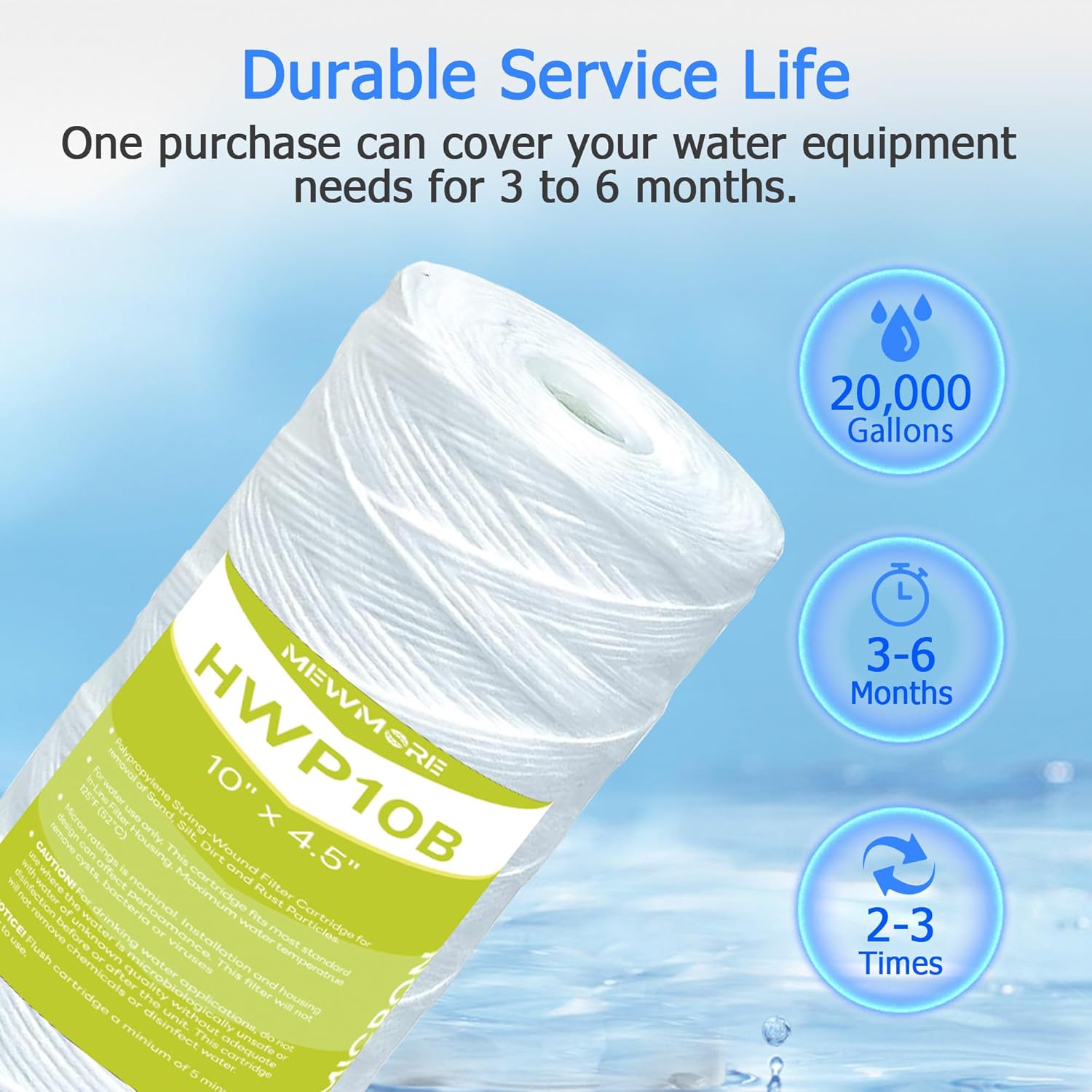 MewMore Cartucho de filtro de agua de 5 micrones para toda la casa, filtros de sedimentos para heridas de cuerda para agua de pozo, repuesto para