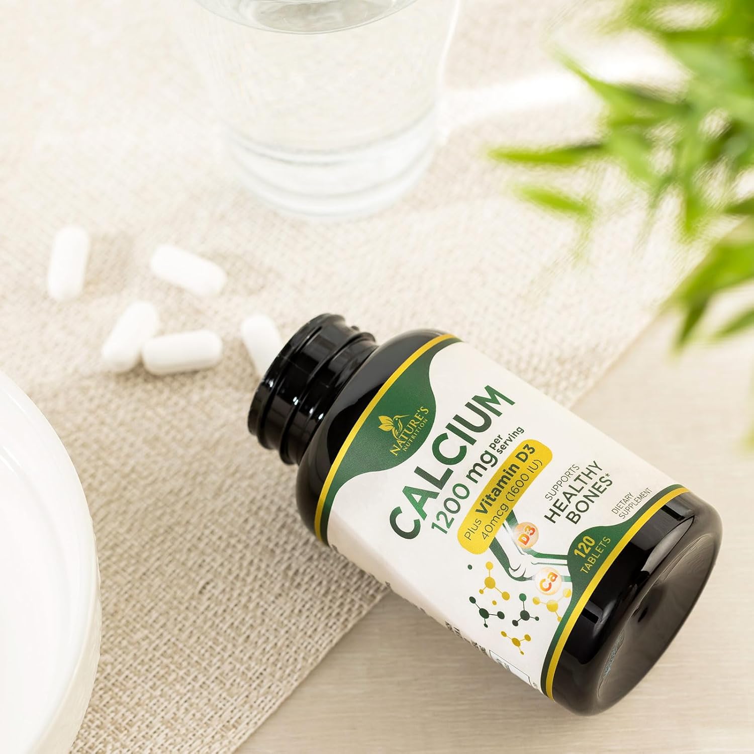 Calcio 1200 mg con vitamina D3, suplemento dietético para apoyo óseo y dental, suplementos de calcio para mujeres y hombres, carbonato de absorción