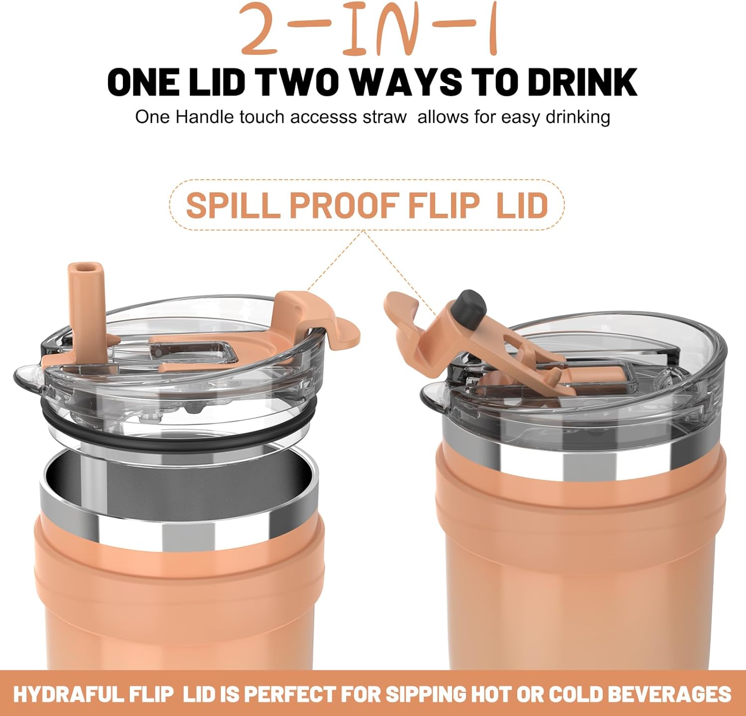 Vaso aislado de 50 onzas con asa y tapa de pajilla, 100% a prueba de fugas, taza de viaje apta para portavasos – Vaso aislado de acero inoxidable