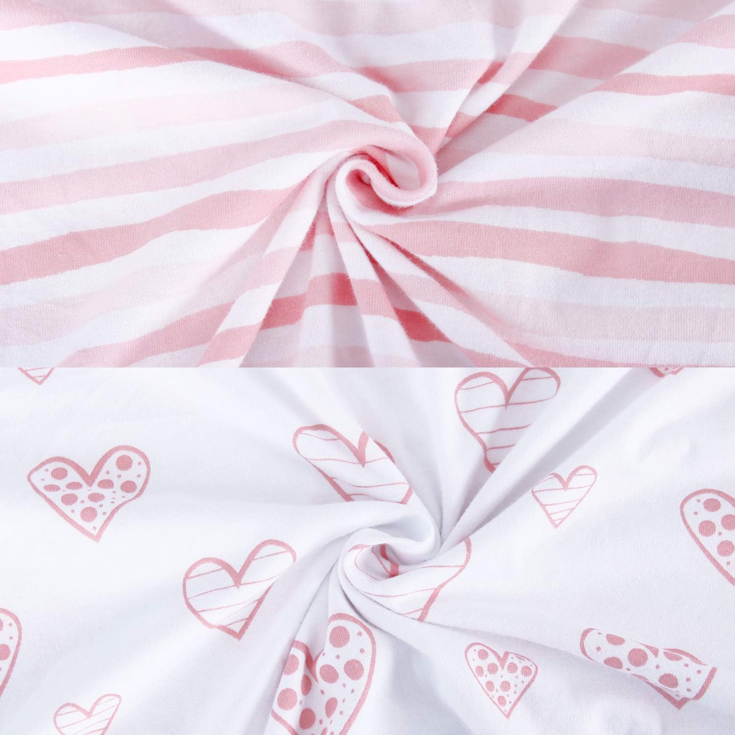 Sábanas ajustadas de cuna, compatibles con Dream On Me Karley, 2 unidades, 100% algodón de punto jersey, rayas rosas y corazones, estampados para