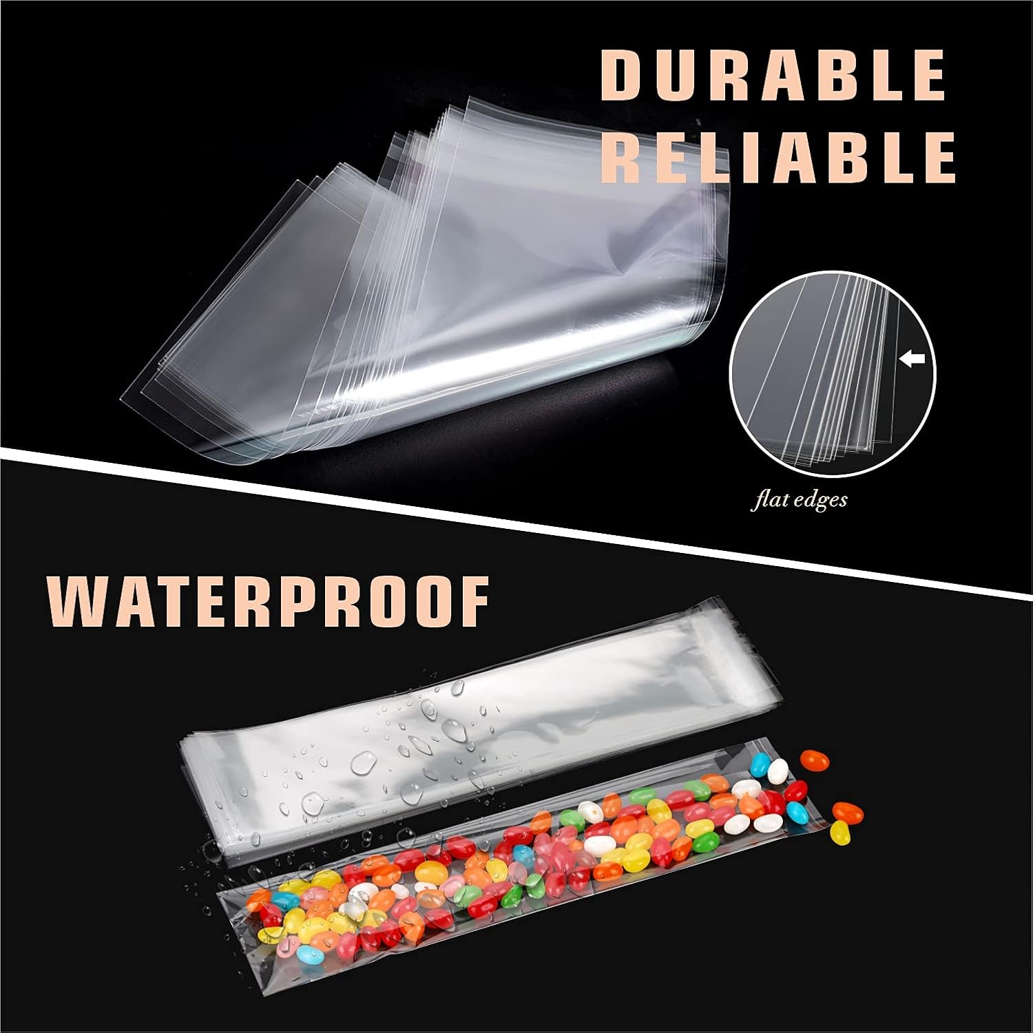 100 bolsas de celofán transparentes resellables de 6 x 12 pulgadas de largo, bolsas de celofán autosellables, bolsas para galletas con solapa