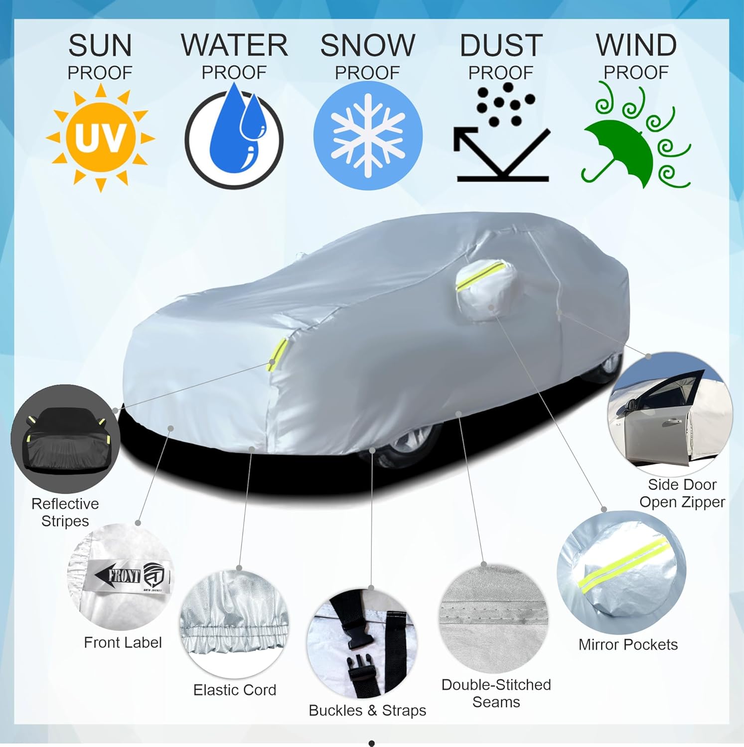 Funda para automóvil para sedán, chaqueta de automóvil, impermeable para todo tipo de clima, accesorios exteriores completos para exteriores,
