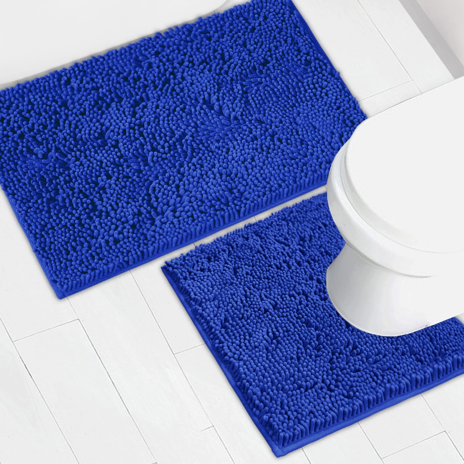 Juego de 2 tapetes de baño de felpilla superabsorbentes, parte trasera antideslizante de PVC fuerte, tapetes de baño para baño, felpa peluda,