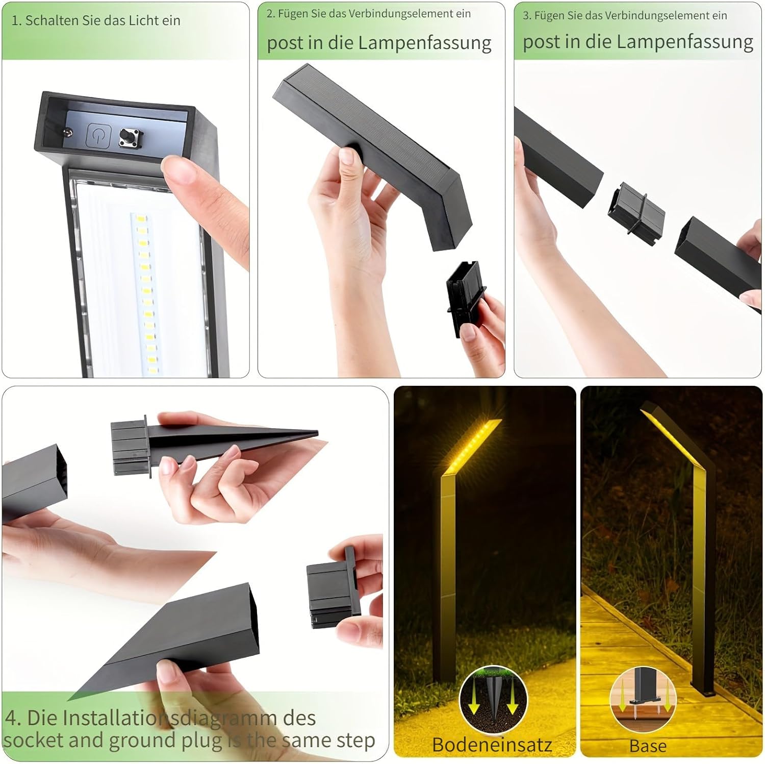 Luces solares para camino, paquete de 4 luces solares para jardín al aire libre, impermeables, alimentadas por energía solar con luces LED blancas