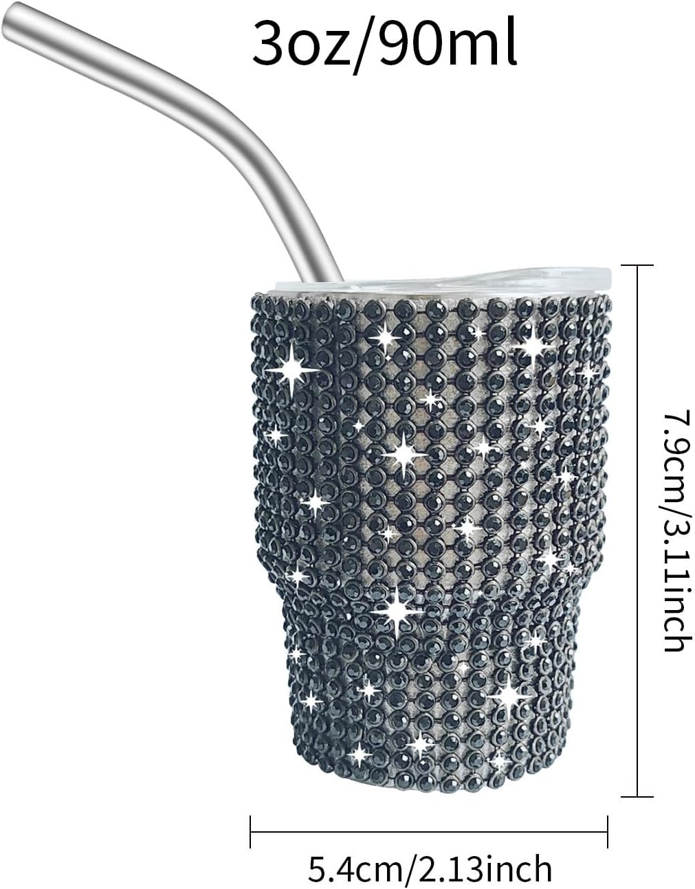 INSTOME Bling Mini vaso de chupito, vaso de chupito de 3 onzas, vaso de chupito de diamante con pajilla, vaso de chupito pequeño con purpurina para