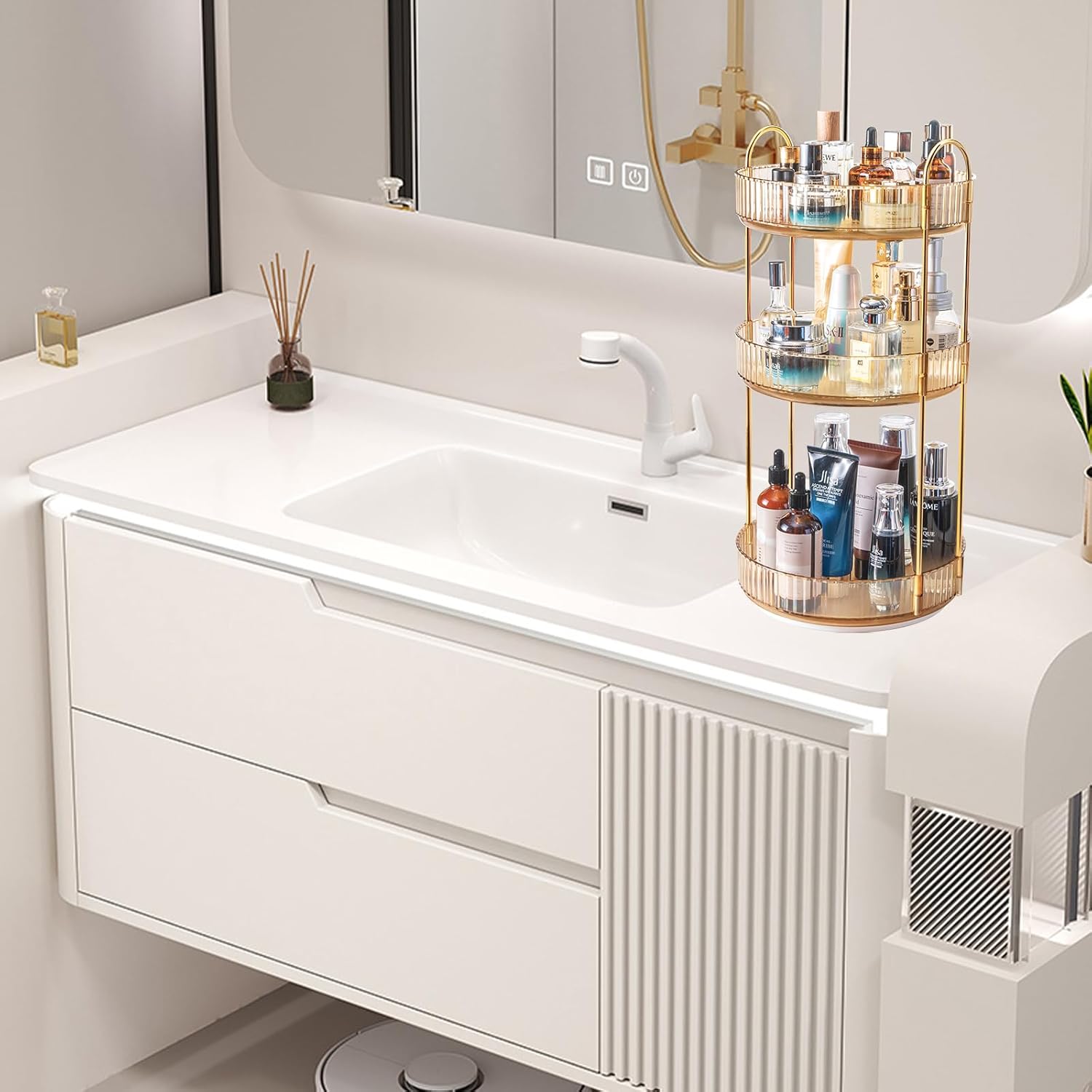 Organizador de maquillaje giratorio de 360, bandejas de baño, organizador de encimera, carrusel de maquillaje, estante giratorio de gran capacidad,