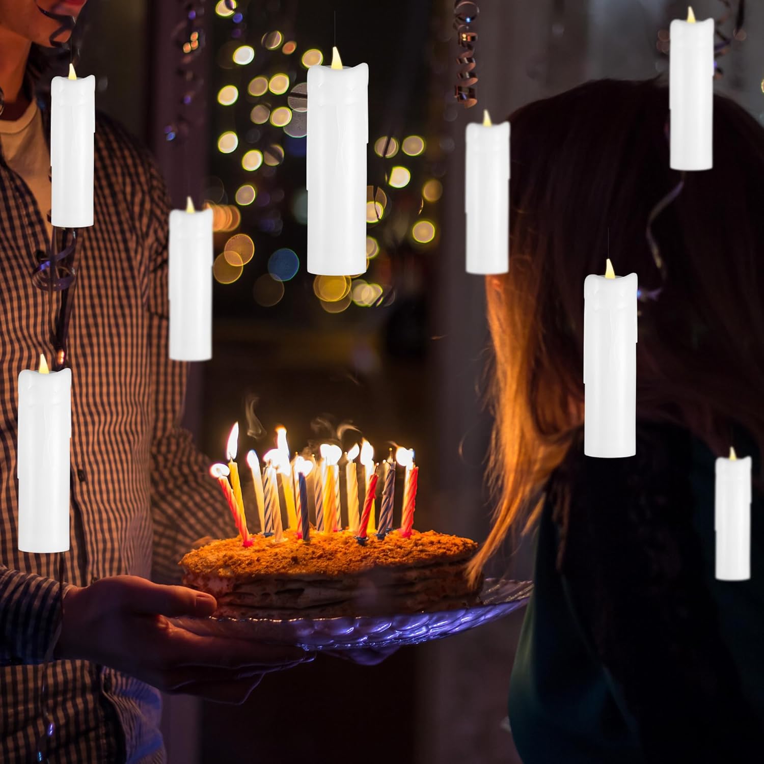 Velas flotantes, 6 velas sin llama con control remoto de varita, velas de pilar mágicas parpadeantes de 7.3 pulgadas, velas LED eléctricas de luz