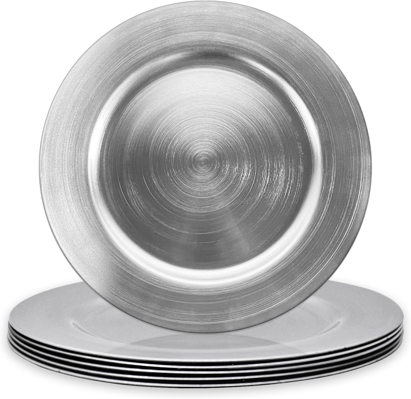 OPEXSCAL Platos de carga plateados, juego de 6 platos de carga para mesa de comedor, boda, eventos, cargadores de placas – 13 pulgadas