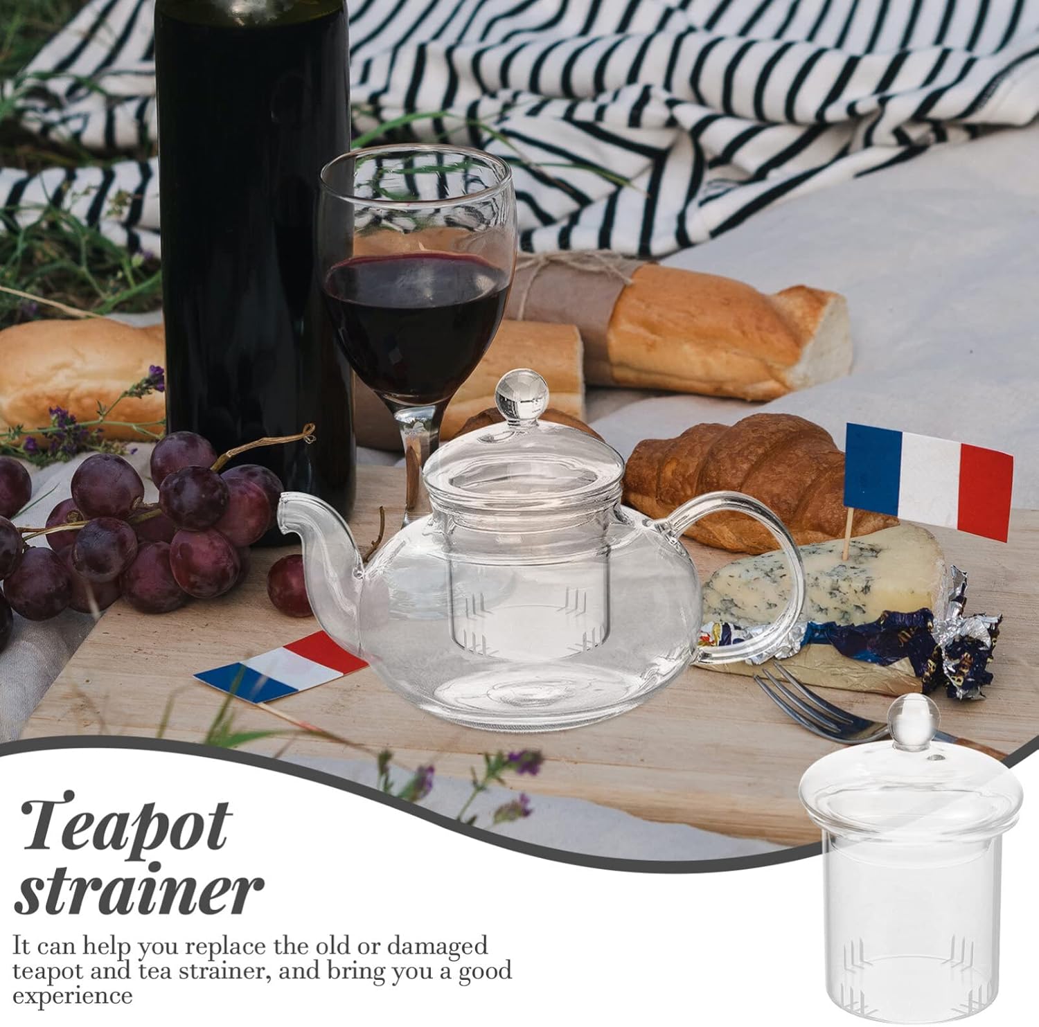 Tetera con infusor Infusor de té de vidrio universal con tapa, colador de té de repuesto, tetera de vidrio, infusor de té, taza de filtrado de té