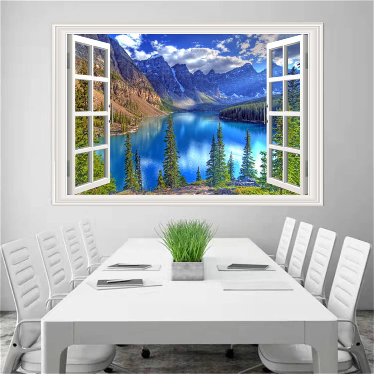 Pintura autoadhesiva 3D, calcomanías de pared falsas para ventana, isla tropical con palmeras, mural de pared, vista de ventana, decoración de pared