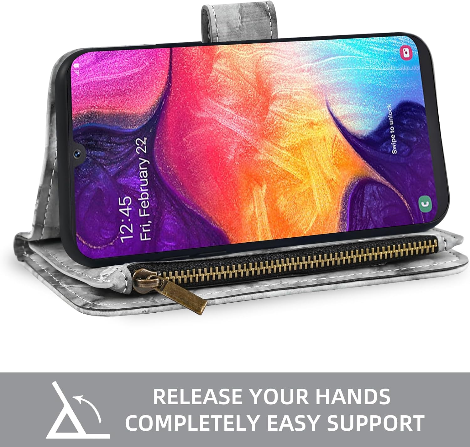 Asuwish Funda de teléfono para Samsung Galaxy A50 A50S A30S Wallet Cell Cover con protector de pantalla de vidrio templado y soporte de ranura para