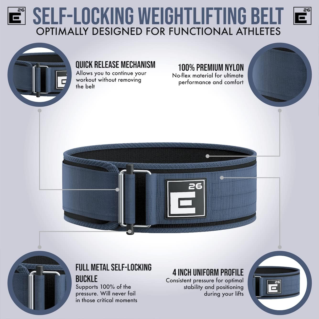 Self-Locking Weight Lifting Belt – Premium Weightlifting Belt for Serious Functional Fitness, Weight Lifting, and Olympic Lifting Athletes – Lifting