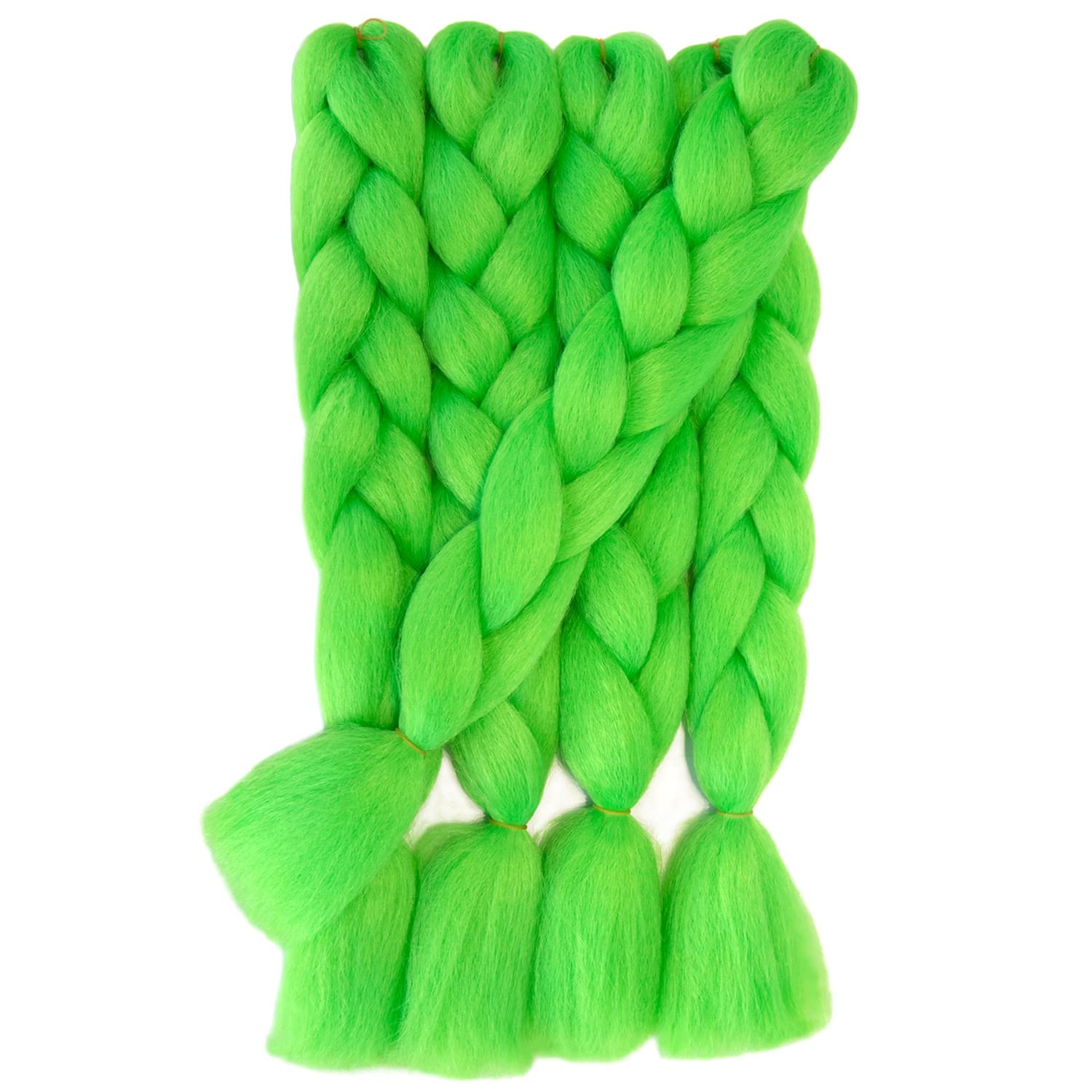 Itsuhair Extensiones de cabello trenzado Kanekalon de color verde neón para trenzar trenzas luminosas jumbo, extensiones de cabello trenzado que