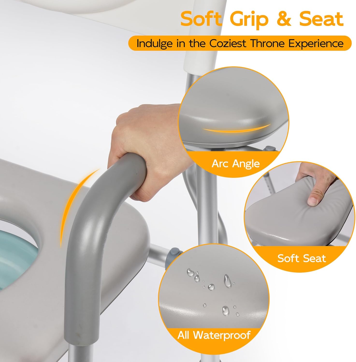 Xilingol Raised Toilet Seat with Handles and Back,350lb Bedside Commode Chair with Arms, 4-in-1 Adjustable and Portable Bathroom Chair for Adults,