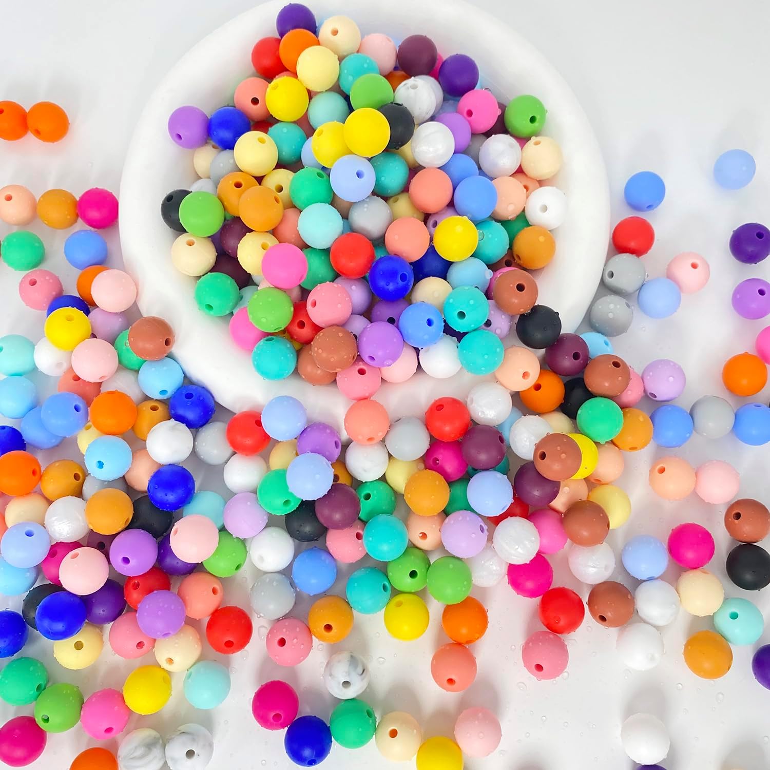 300 cuentas de silicona, cuentas redondas de silicona de 0.472 pulgadas a granel para hacer llaveros, 30 colores, cuentas focales de silicona,