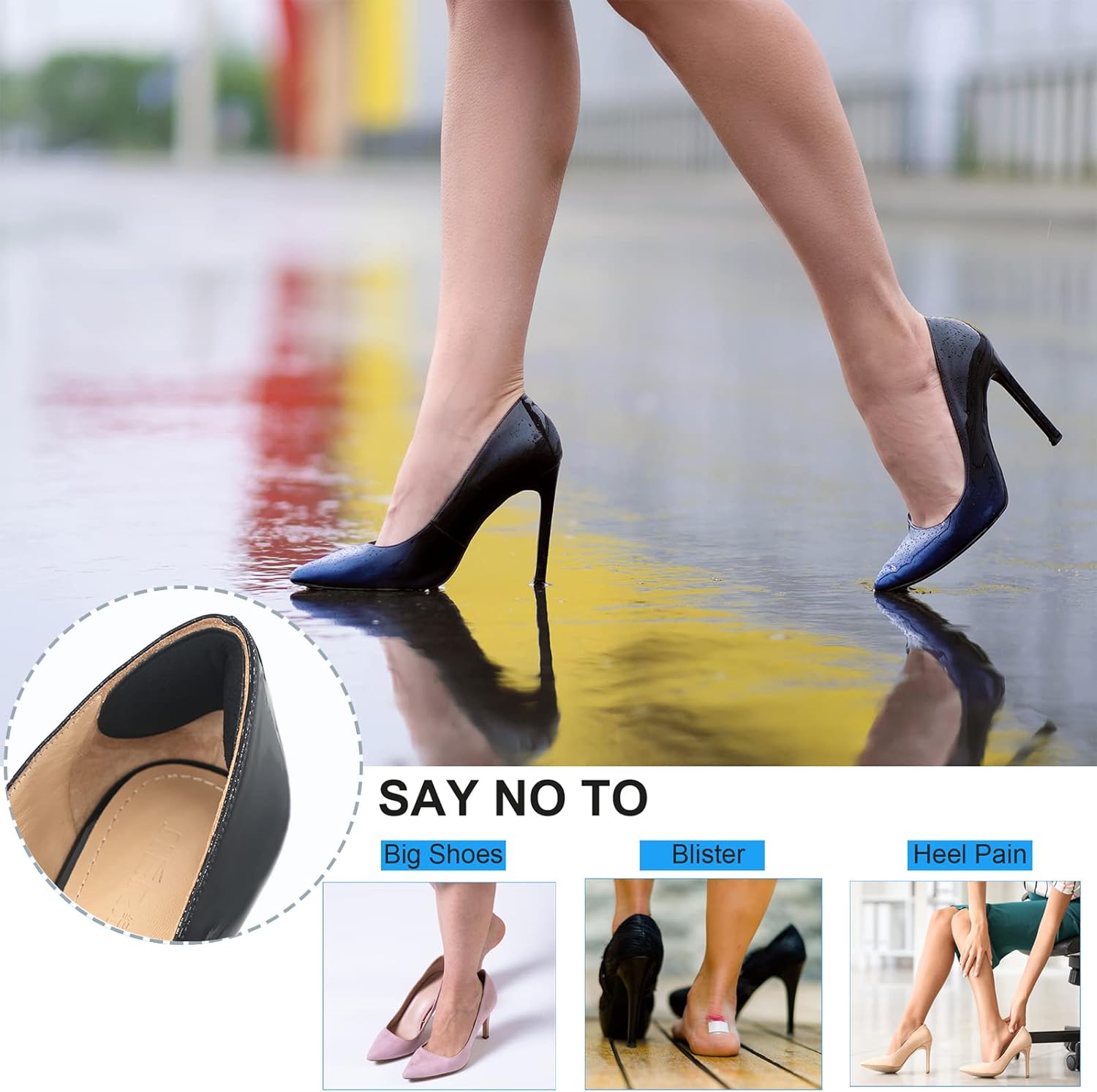 6 pares de empuñaduras de talón de microgamuza súper cómodas, forros de talón autoadhesivos para zapatos grandes, zapatos sueltos y alivio del dolor