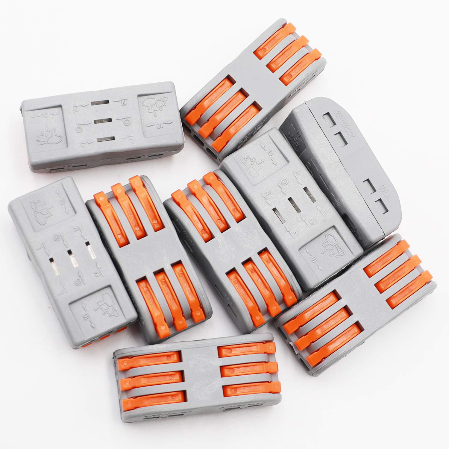 smseace 10 piezas de 3 puertos de palanca bidireccional conductor de alambre conectores compactos bloque de terminales rápido 28-12 AWG