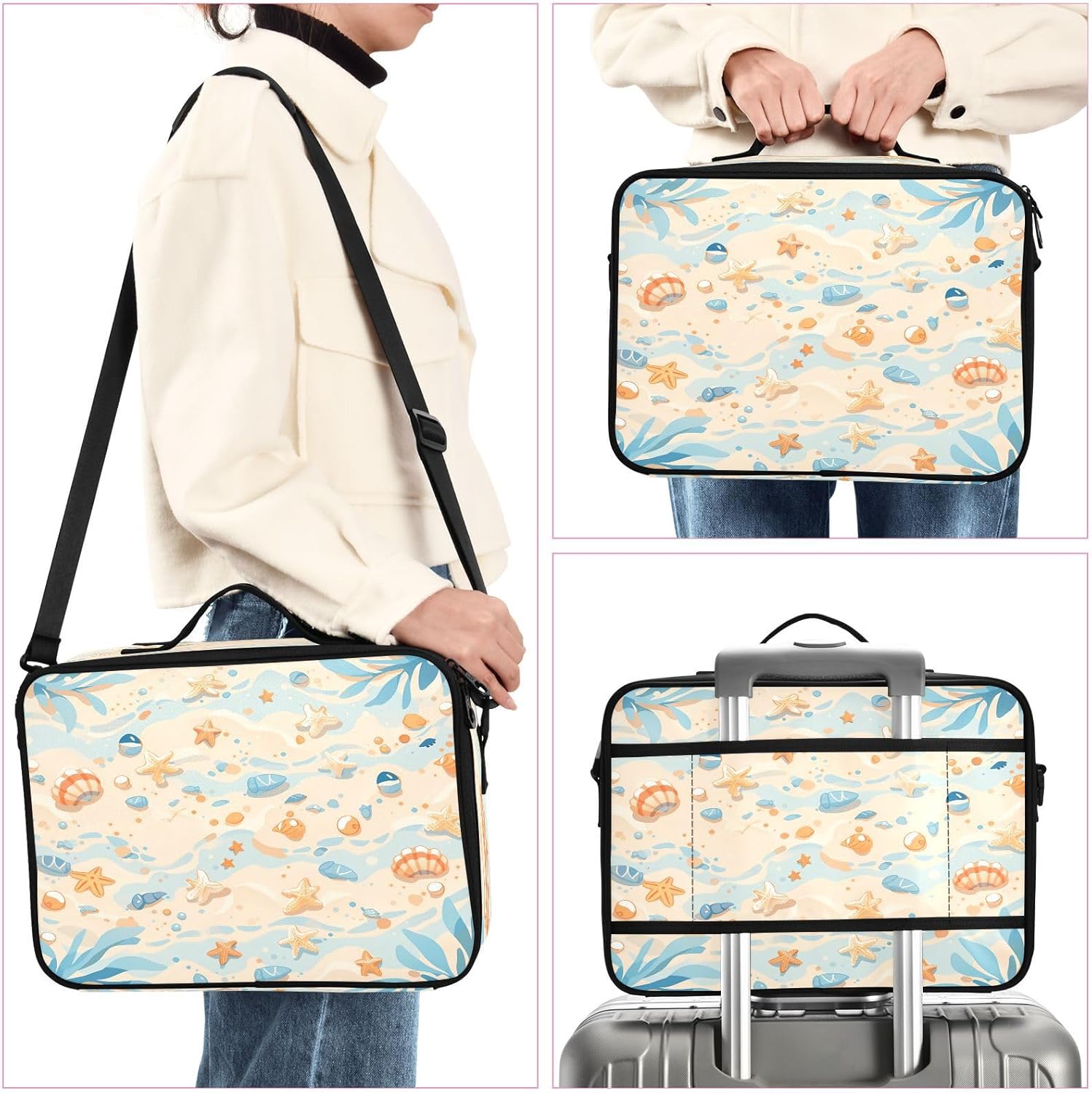 Shells Ocean Waves Beach Starfish cosmetic bags women bag toiletry travel up bag organizator large travel makeup bag bolsos de maquillaje para mujer