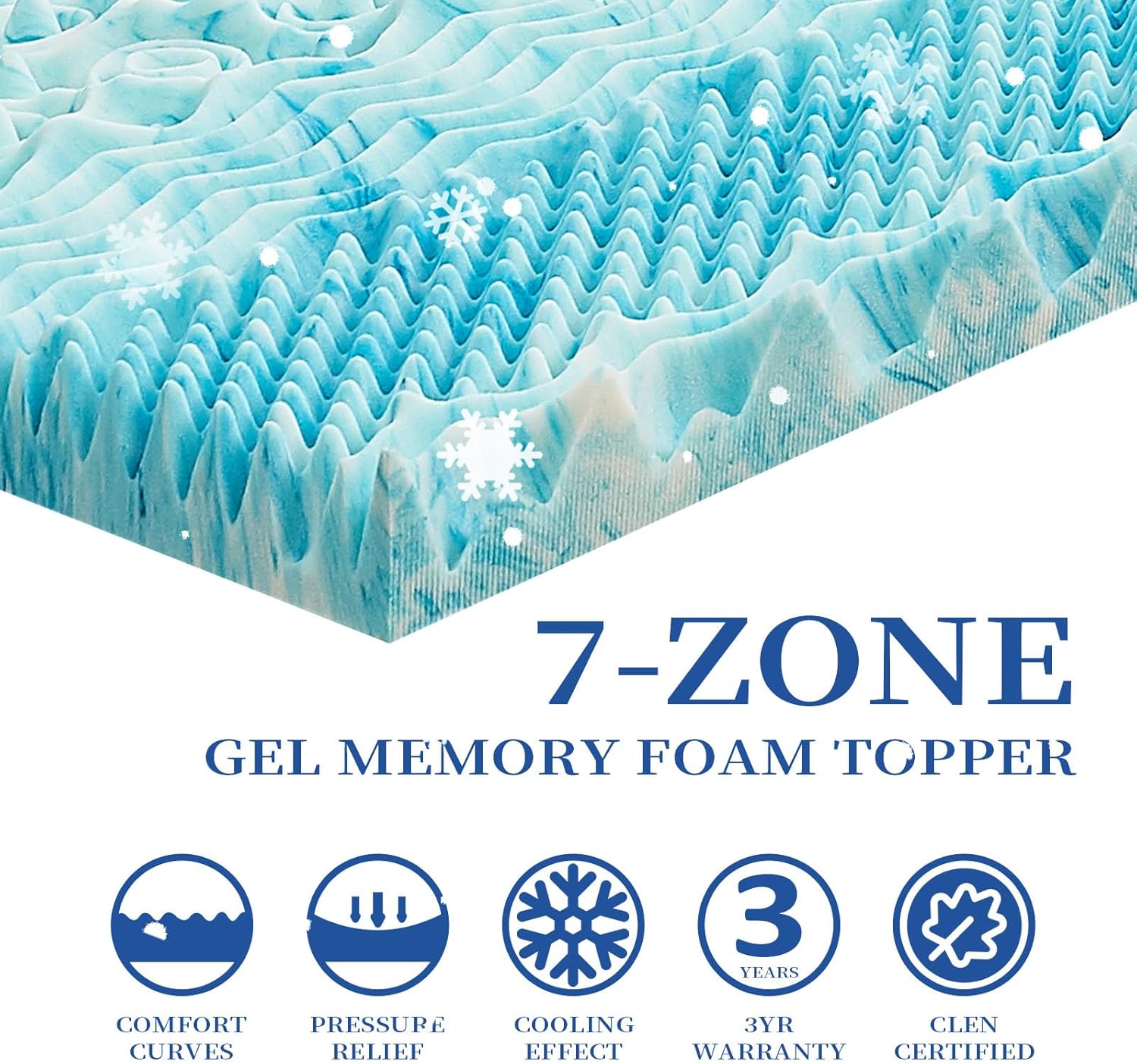Cubrecolchón individual XL de 2 pulgadas de espuma viscoelástica de 7 zonas, colchón de espuma de gel refrescante, almohadilla de colchón suave