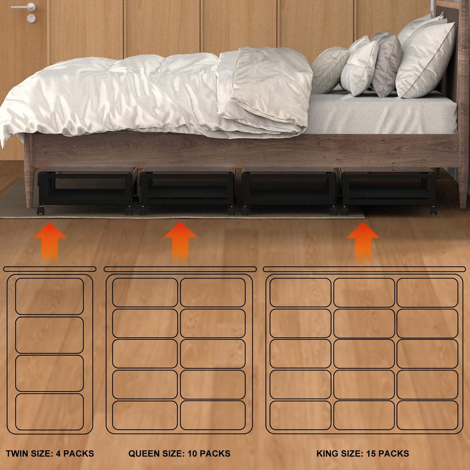ANGELLOONG Organizador de juguetes de almacenamiento debajo de la cama con ruedas, organizador de caja de juguetes de 100 litros de gran capacidad,
