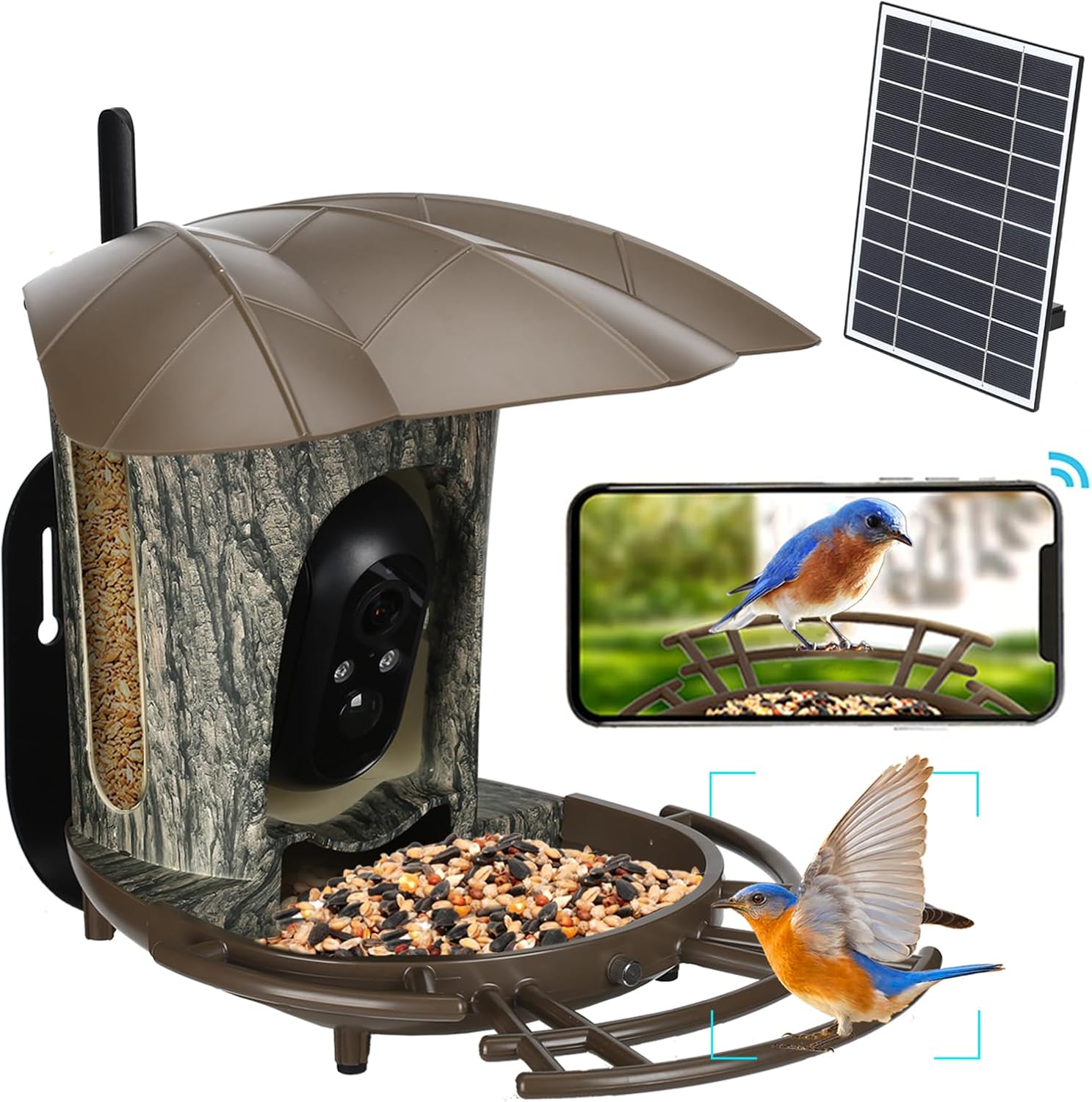 SuplutuX Comedero inteligente para pájaros con cámara AI para identificar más de 11000 especies de aves, alimentador solar para pájaros de captura