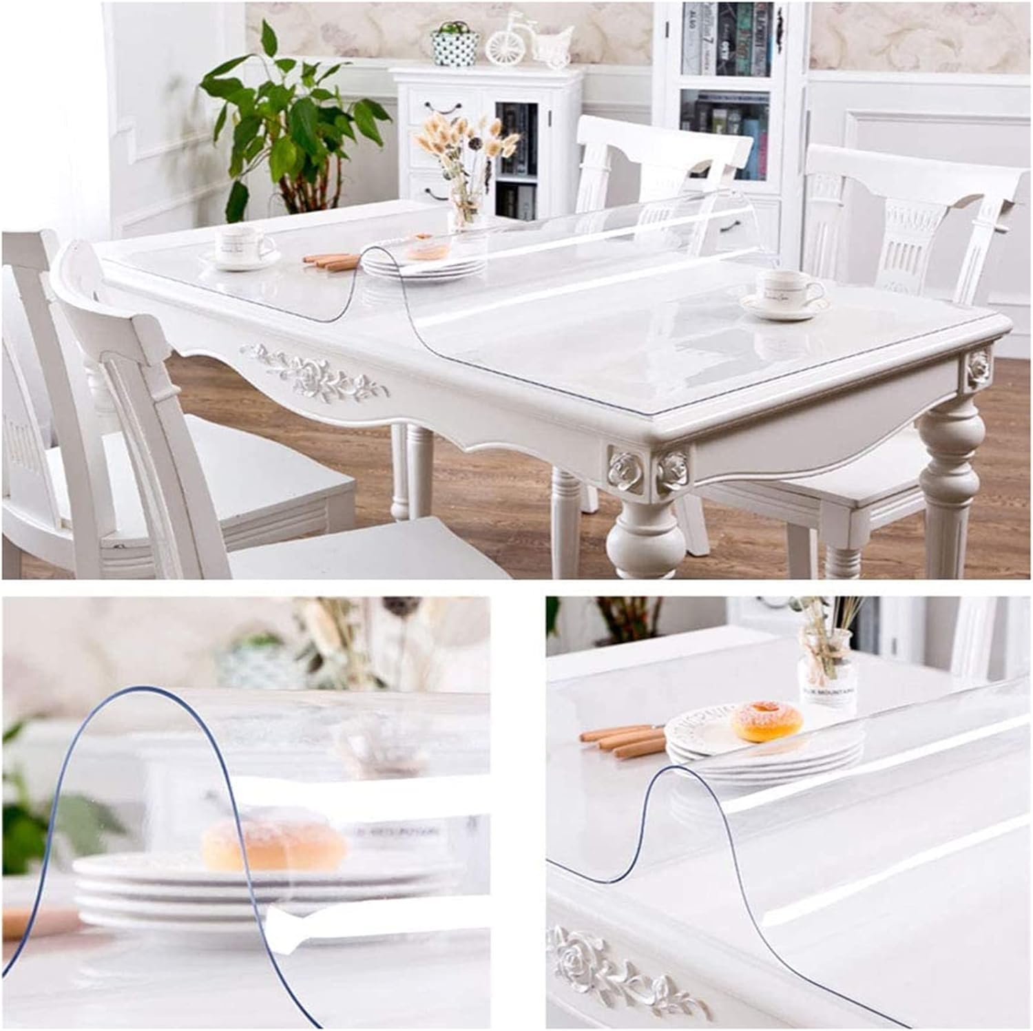 Protector de mesa de PVC transparente impermeable, mantel de plástico transparente para cocina, café, oficina, comedor, armario, escritorio (color