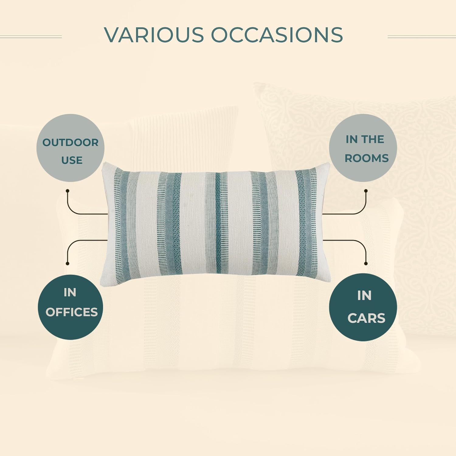 SOULMARK Funda de almohada 100% de algodón turco, suave al tacto, a rayas, bohemio, rectangular, para sofá, sala de estar, cama, sofá, funda de