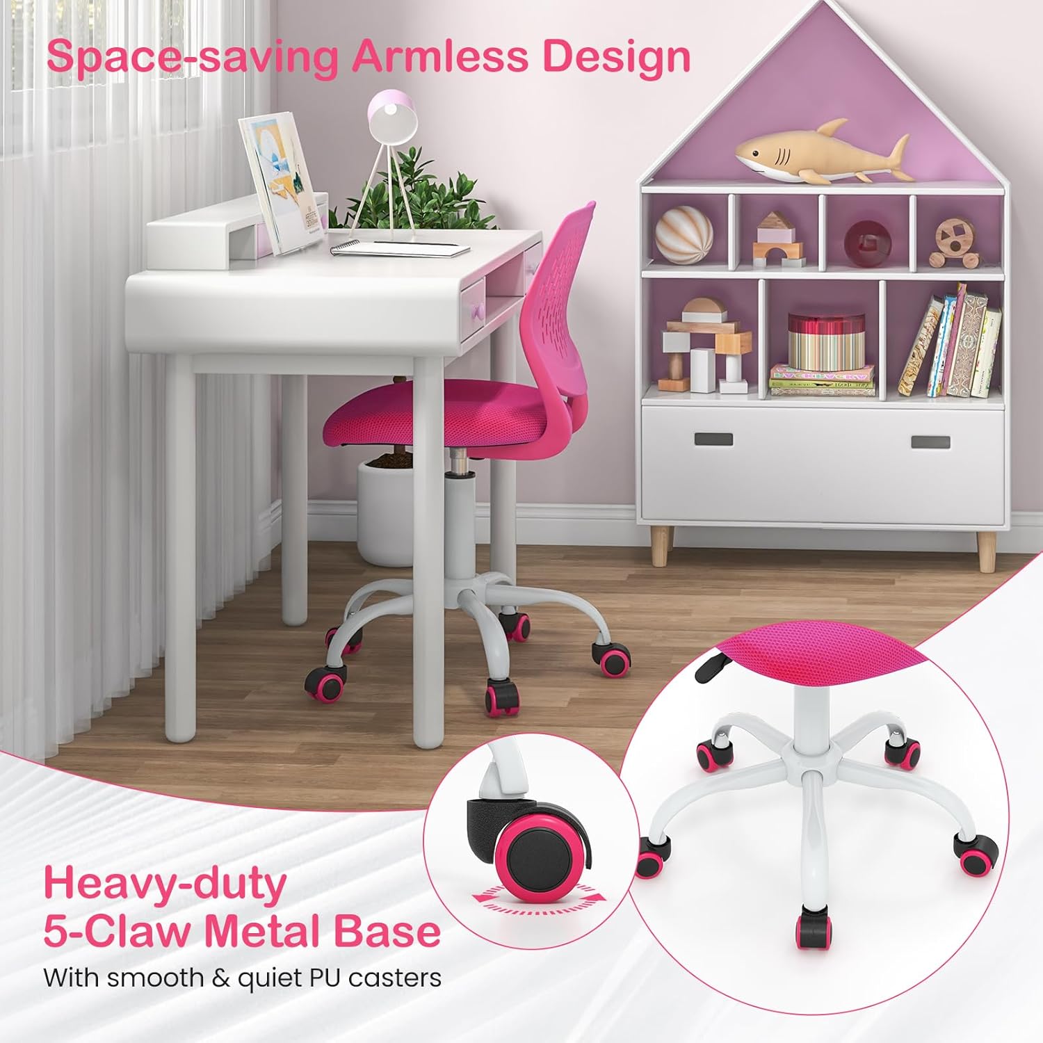 Giantex Silla de escritorio para niños, silla de estudio ajustable para niños, silla giratoria de malla sin brazos, silla de estudiante, silla de