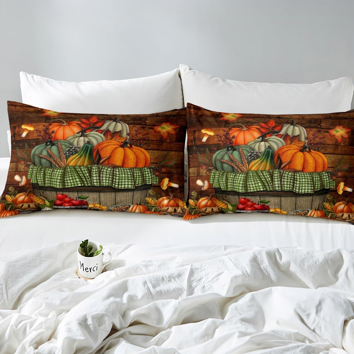Juego de ropa de cama de cosecha de otoño, tamaño Queen para niños, niñas y mujeres, regalos para el día de Acción de Gracias, funda de edredón