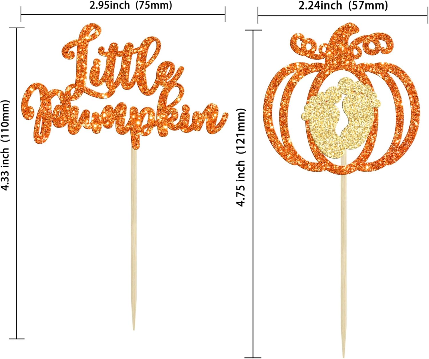 24 adornos para cupcakes de calabaza con purpurina naranja para baby shower, decoraciones de pastel de calabaza para Acción de Gracias, Halloween,