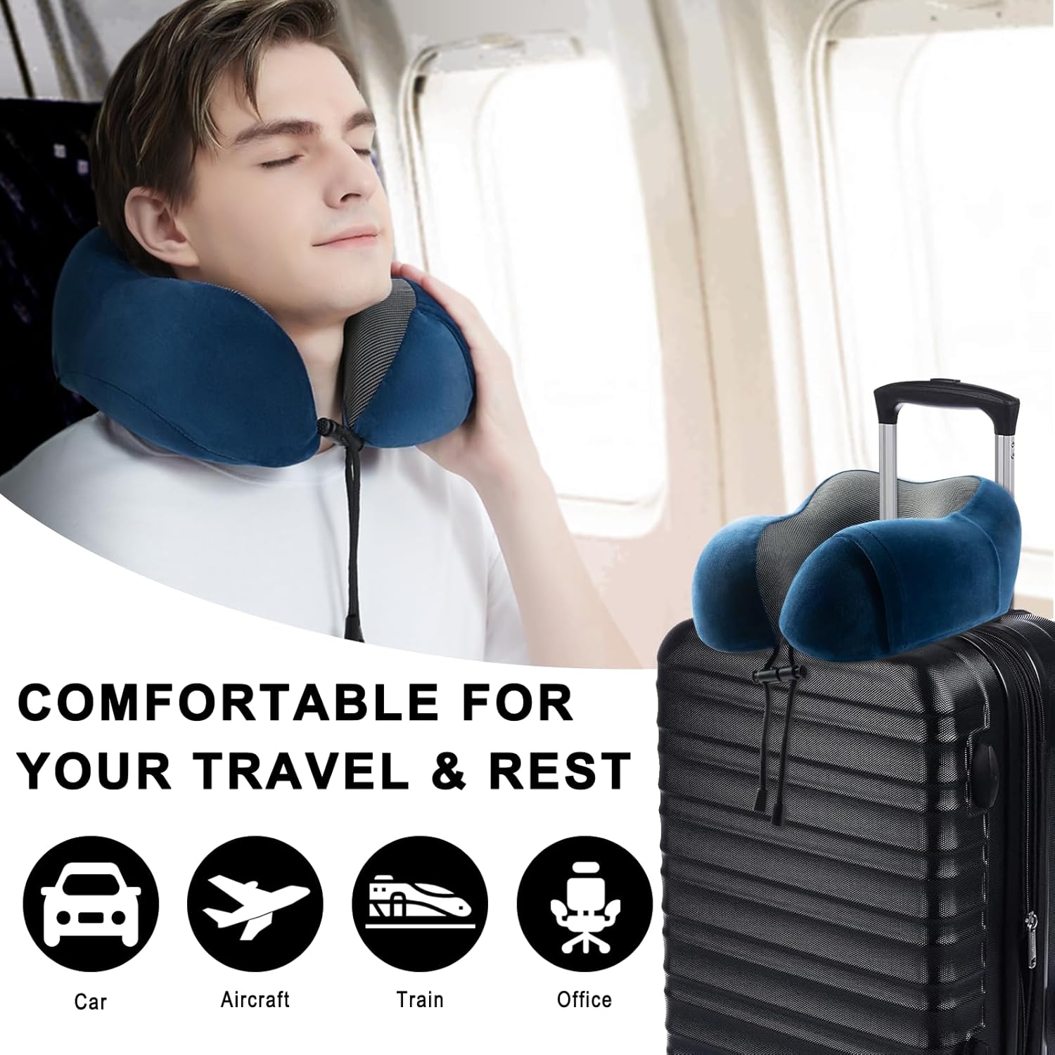 urnexttour Almohada de viaje para avión, las mejores almohadas de cuello de espuma viscoelástica, almohada de viaje suave y de apoyo para viajes,
