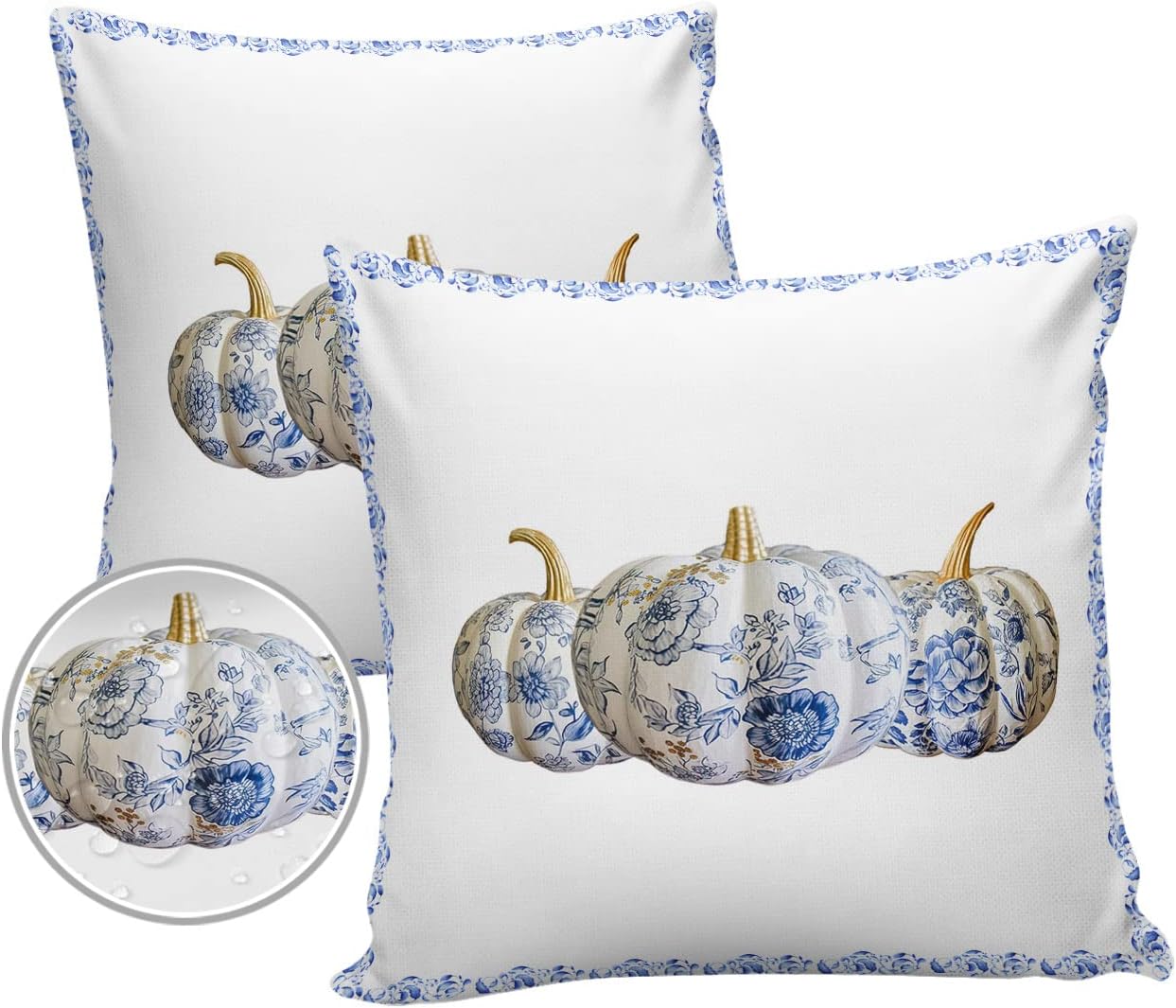 Chinoiserie – Juego de 2 fundas de almohada de porcelana impermeables para sofá, fundas de almohada decorativas de cosecha de otoño y verduras de 18