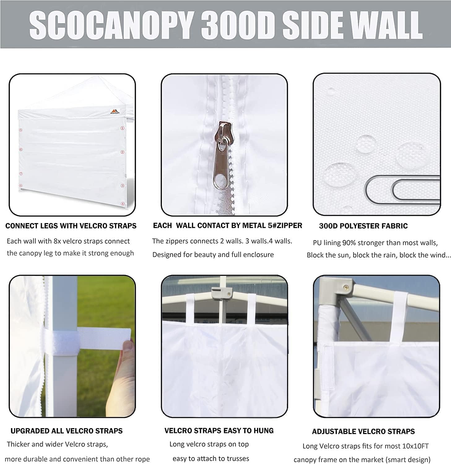 SCOCANOPY SideWall – Marco para toldo de 10 x 10 pulgadas, paquete de 4 unidades, color blanco