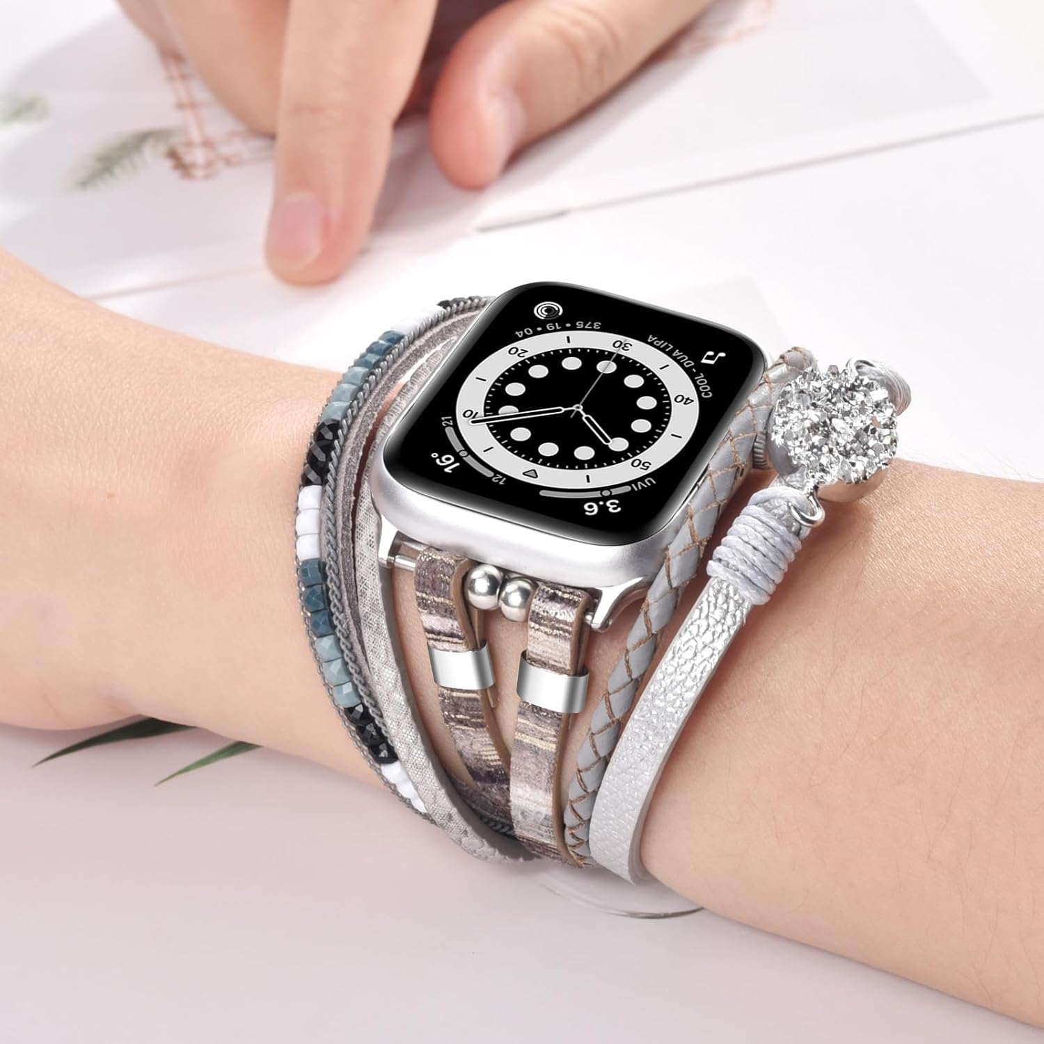 V-MORO Pulsera bohemia con cuentas compatible con Apple Watch Band de 1.575 pulgadas1.614 pulgadas1.496 pulgadas Series 9 8 7 SE Series 654 para