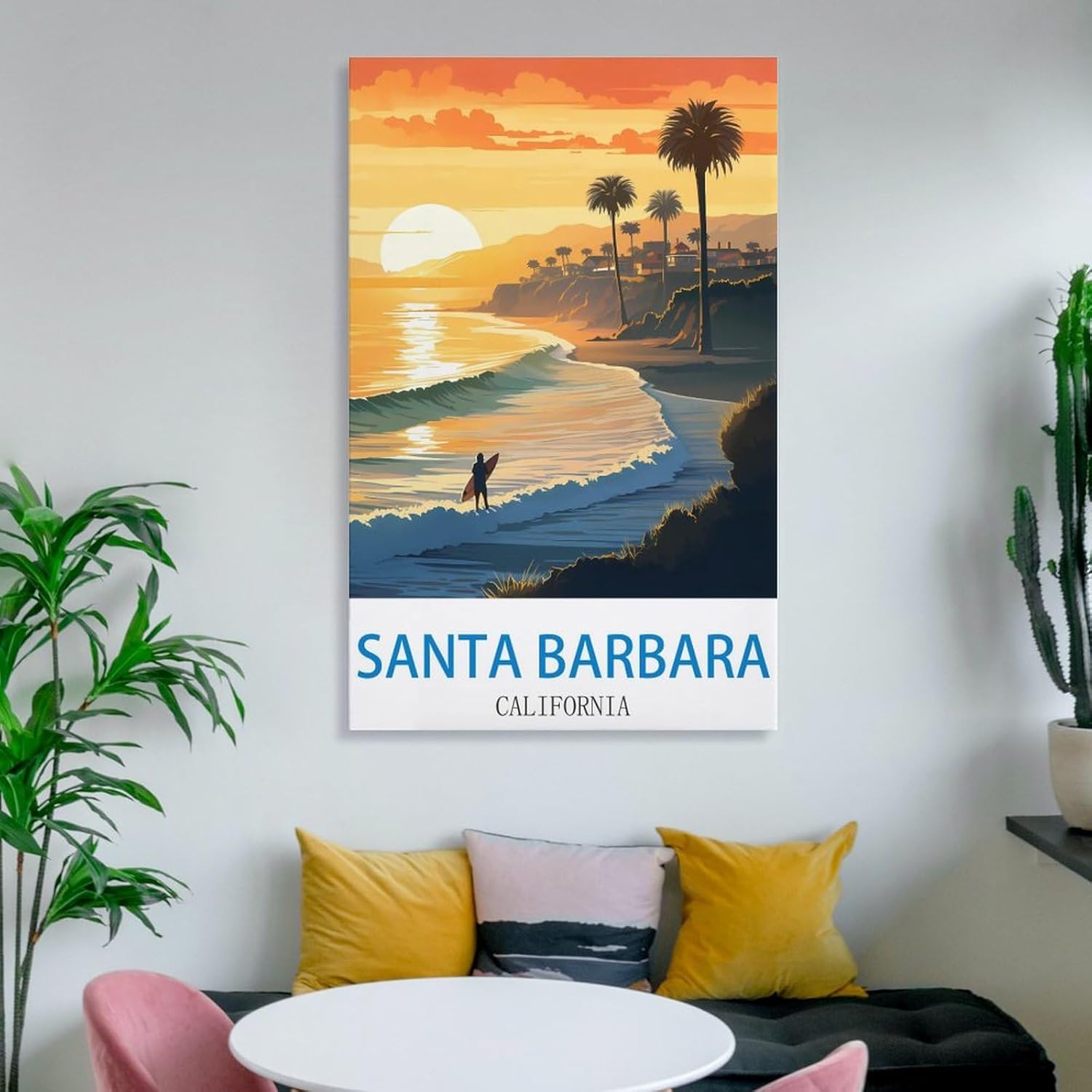 Pósteres de viaje vintage de Santa Bárbara California para surf, 08 x 12 pulgadas, pintura en lienzo, arte de pared, decoración de pared,