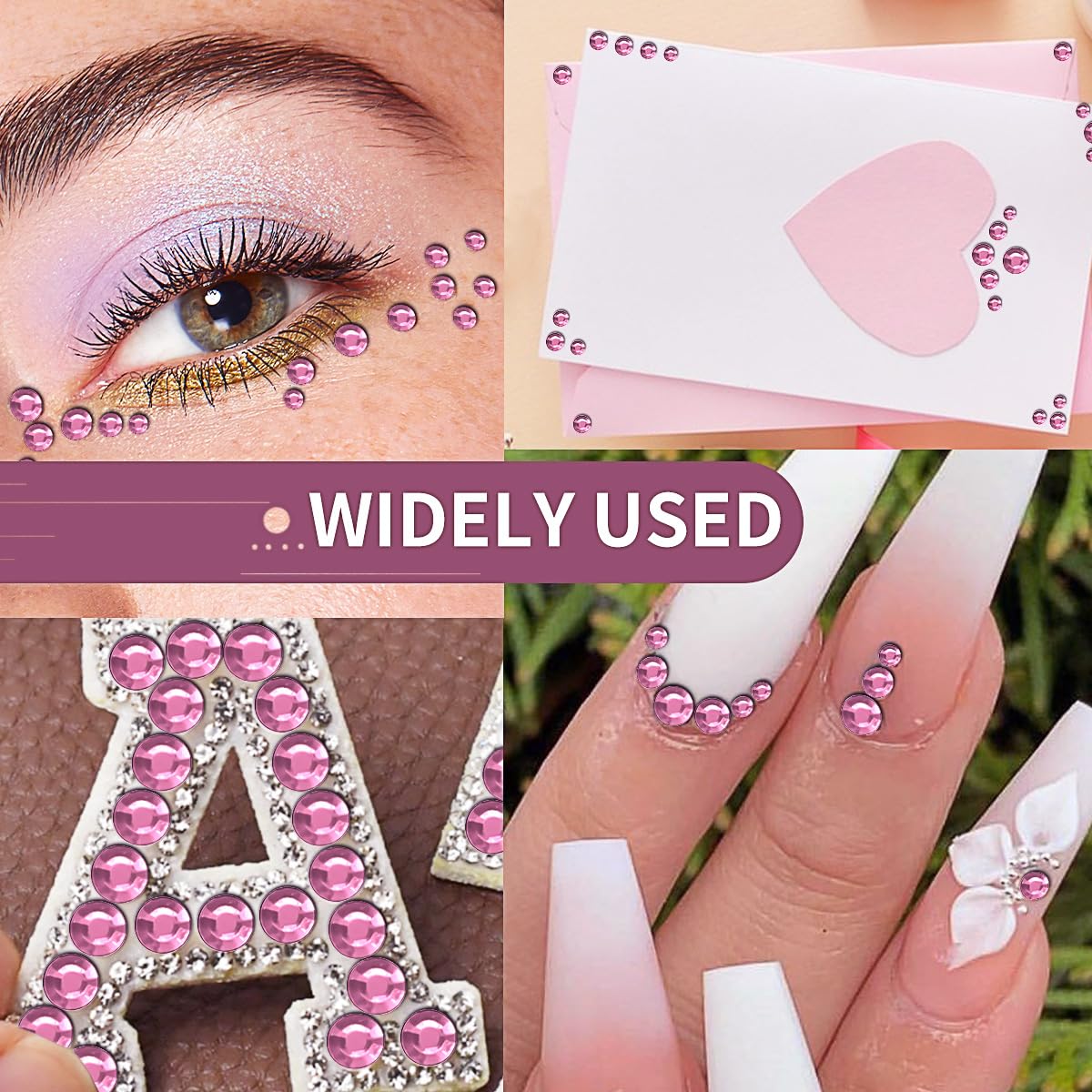 3090 calcomanías de diamantes de imitación de cara rosada, gemas autoadhesivas para el cabello, joyas faciales para maquillaje, calcomanías de