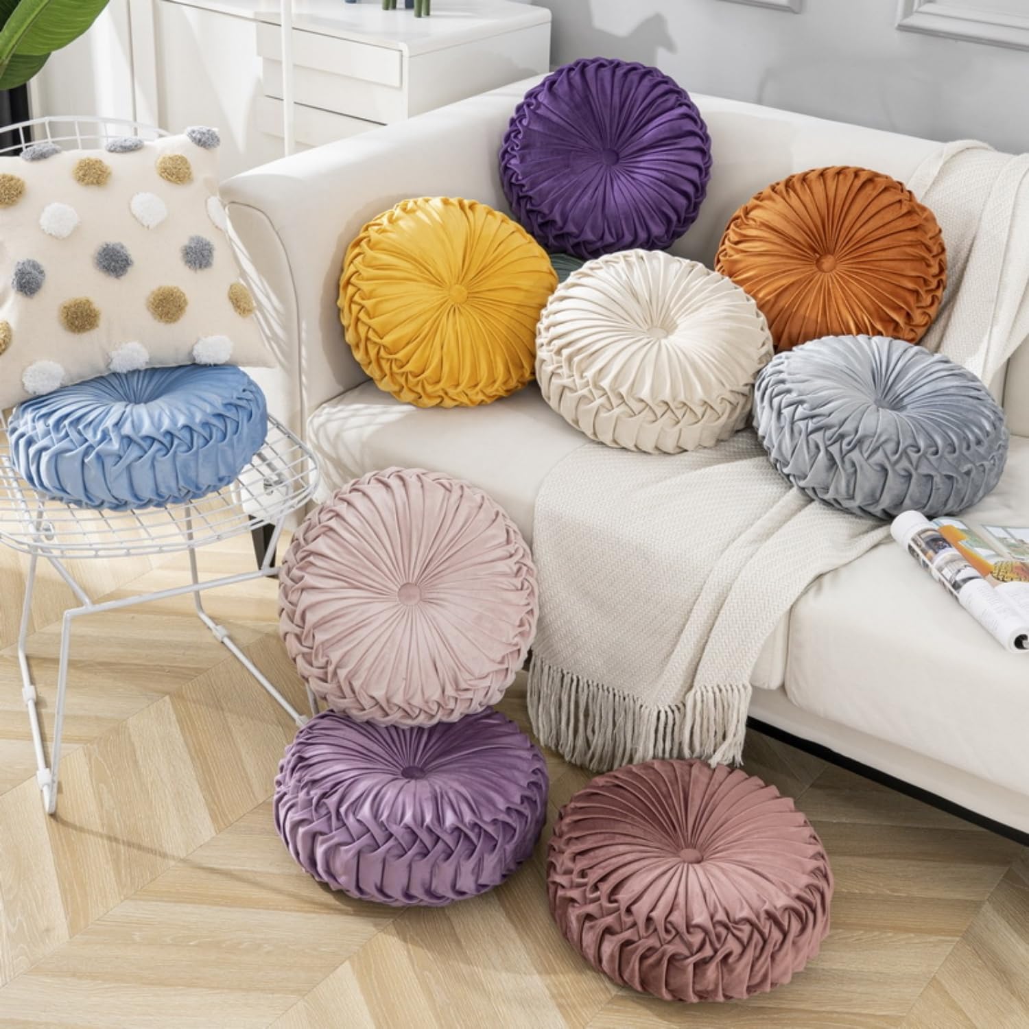 Manta redonda de terciopelo suave y redonda plisada con diseño de calabaza, para sofá, cama, sala de estar, morado oscuro, 14 pulgadas