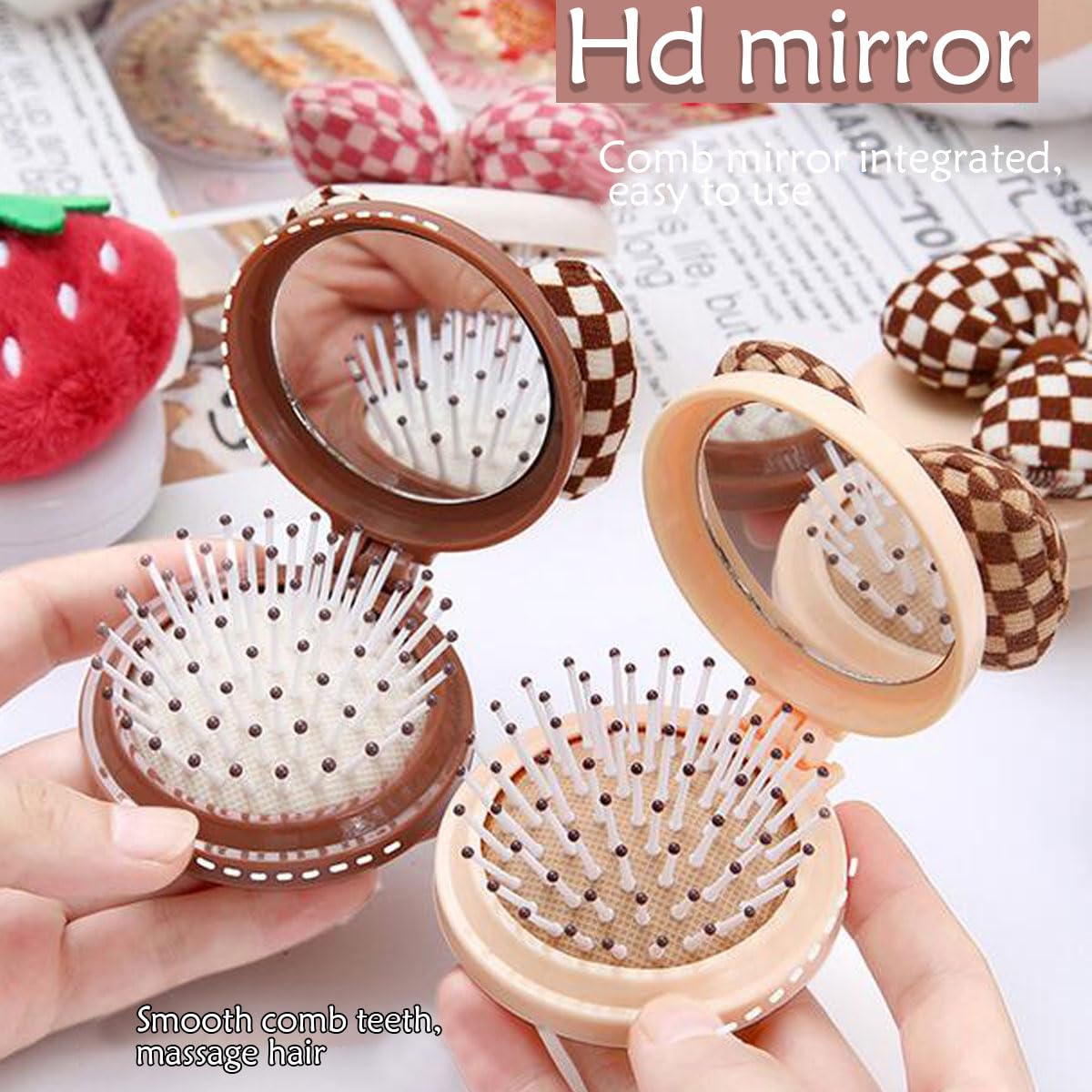 6 mini cepillos de pelo de viaje, cepillo de pelo plegable con peine de viaje plegable con espejo para mujeres y niñas (estilo aleatorio)