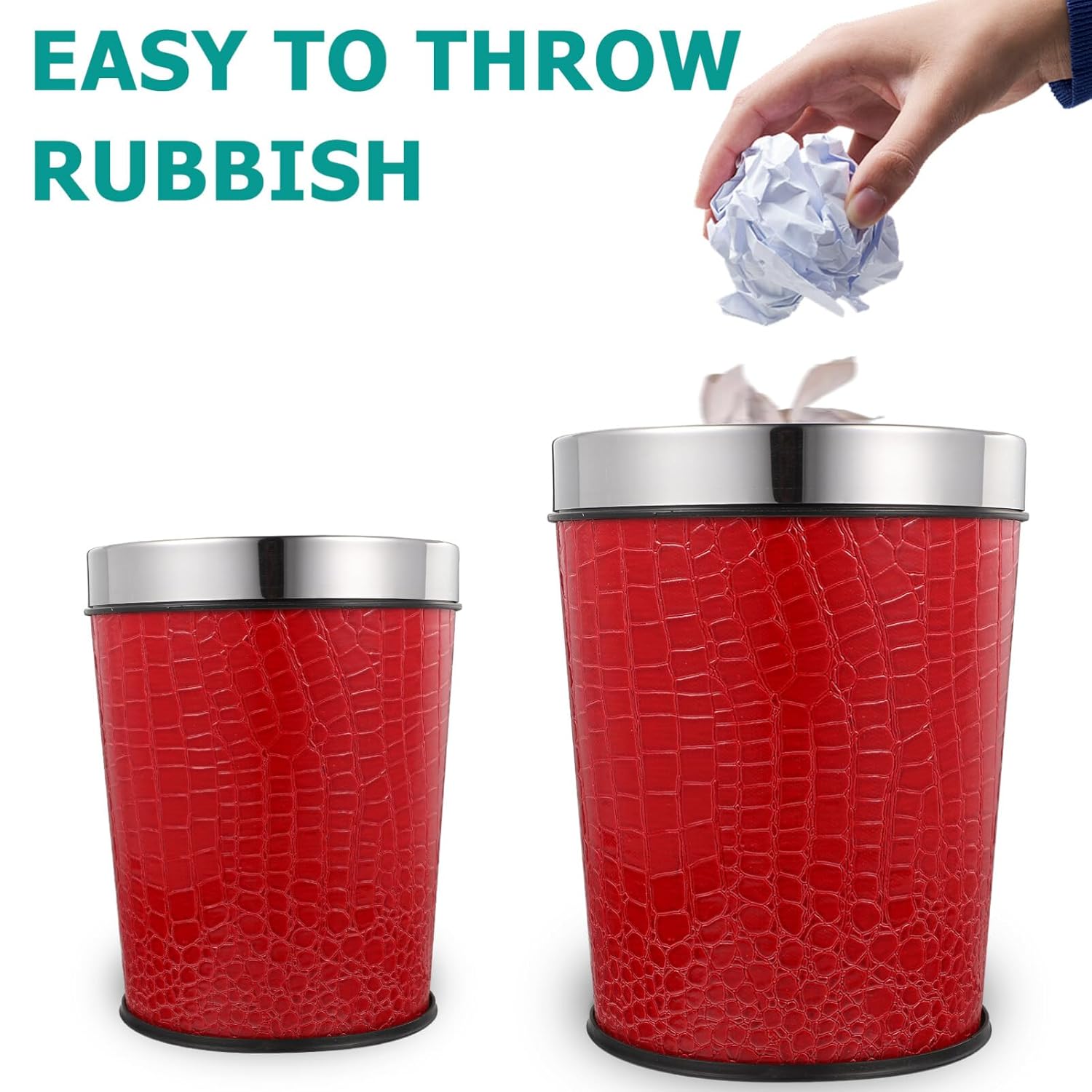 Zerodeko Cubo de basura redondo de piel sintética de 5 litros, sin tapa, cesta de papel higiénico, contenedor de artículos diversos, cubo de basura
