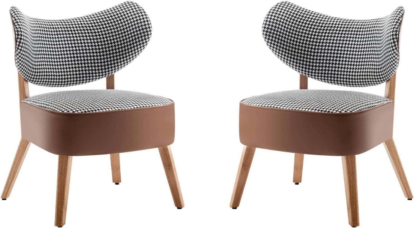 MELLCOM Juego de 2 sillas de comedor Mid-Century con marco de madera con cojín tapizado y decoración de piel sintética, sillas decorativas modernas