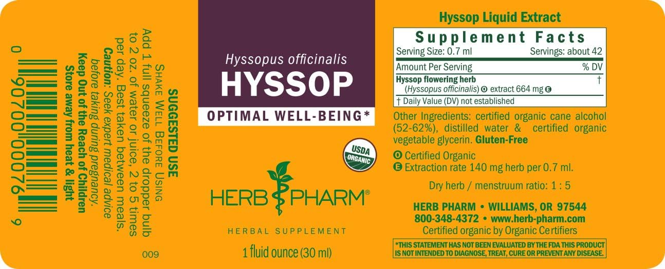 Herb Pharm Extracto líquido de hisopo orgánico certificado – 1 onza (paquete de 2)
