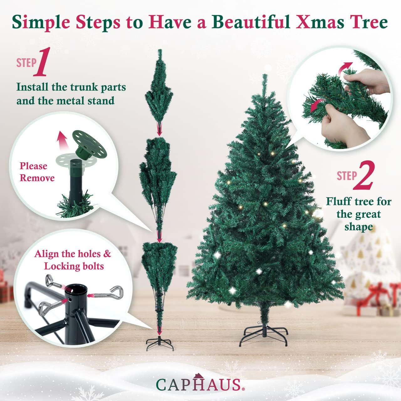 CAPHAUS Árbol de Navidad verde artificial de abeto de North Valley de alta calidad de 6 pies, con 798 puntas de rama y soporte de metal, árbol de