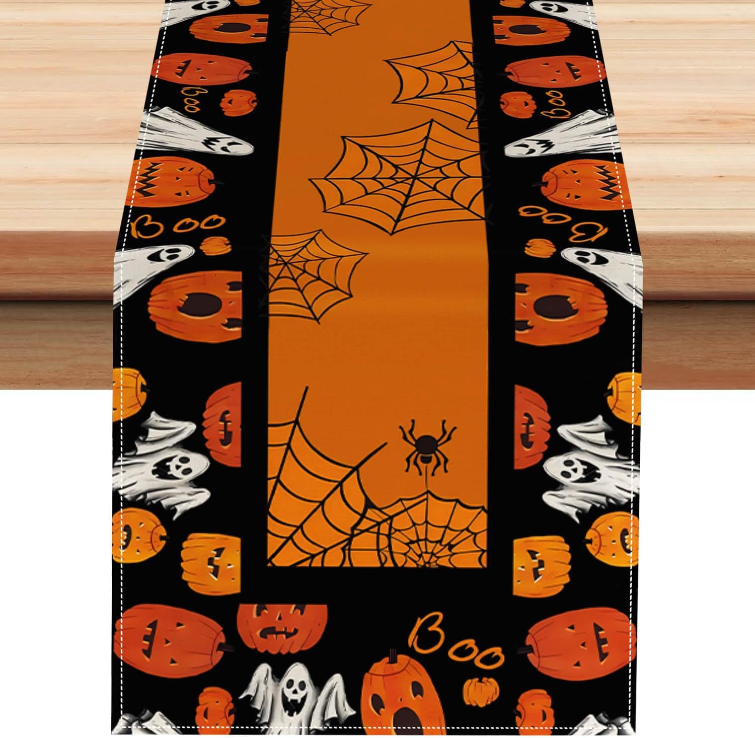 Camino de mesa de Halloween, calabaza, fantasma, bruja, murciélago, telaraña, decoración de mesa para cocina, comedor, café o decoración de fiestas